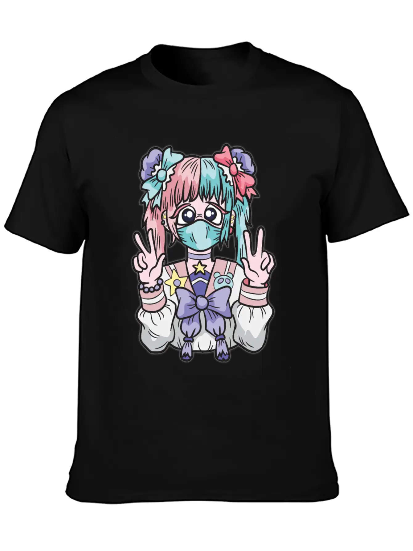 Corona Kawaii Pastel Goth Girl With Mask Essential Cotton Tee For Daily Outfits ¨C Unisex Style