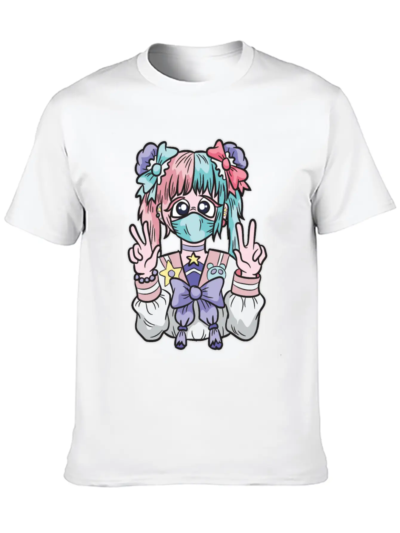 Corona Kawaii Pastel Goth Girl With Mask Essential Cotton Tee For Daily Outfits ¨C Unisex Style