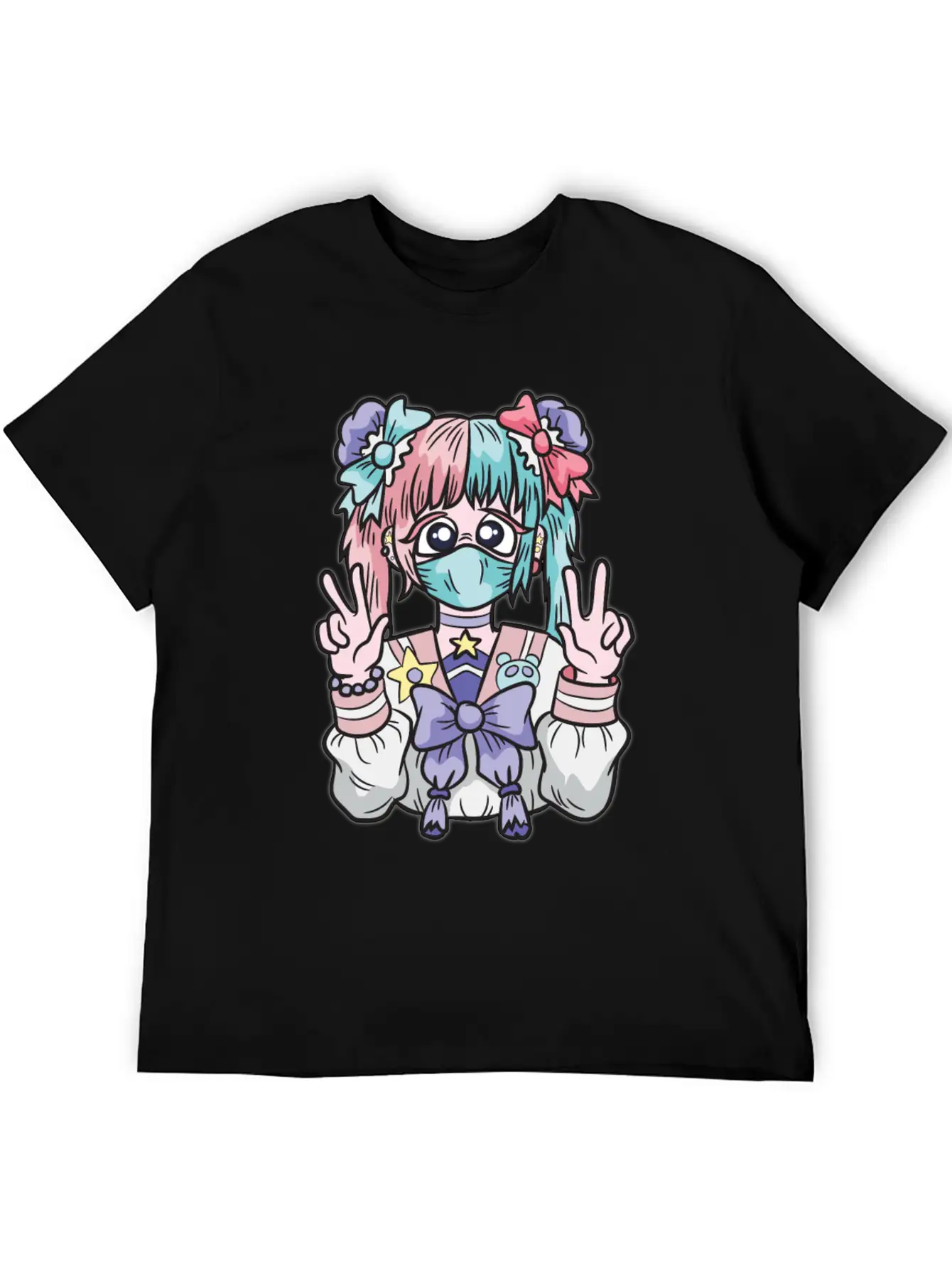 Corona Kawaii Pastel Goth Girl With Mask Essential Cotton Tee For Daily Outfits ¨C Unisex Style