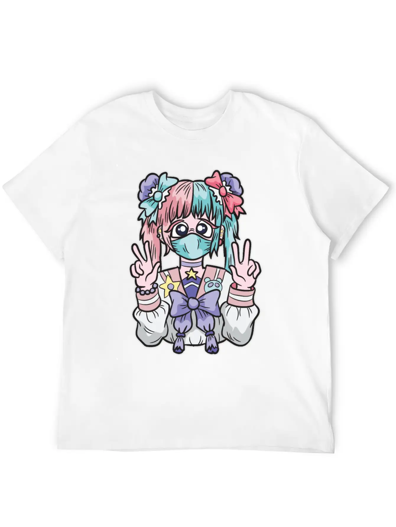 Corona Kawaii Pastel Goth Girl With Mask Essential Cotton Tee For Daily Outfits ¨C Unisex Style