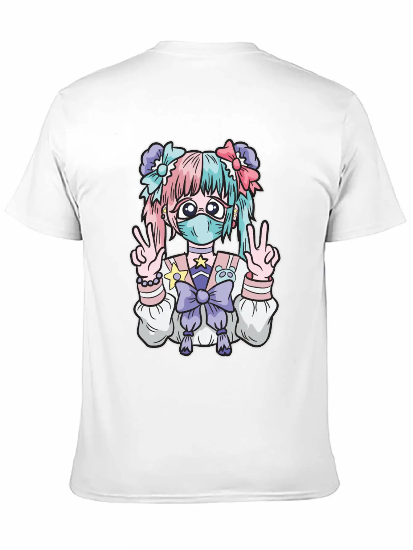 Corona Kawaii Pastel Goth Girl With Mask Essential Cotton Tee For Daily Outfits ¨C Unisex Style