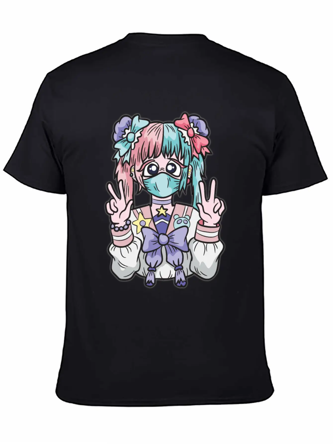 Corona Kawaii Pastel Goth Girl With Mask Essential Cotton Tee For Daily Outfits ¨C Unisex Style