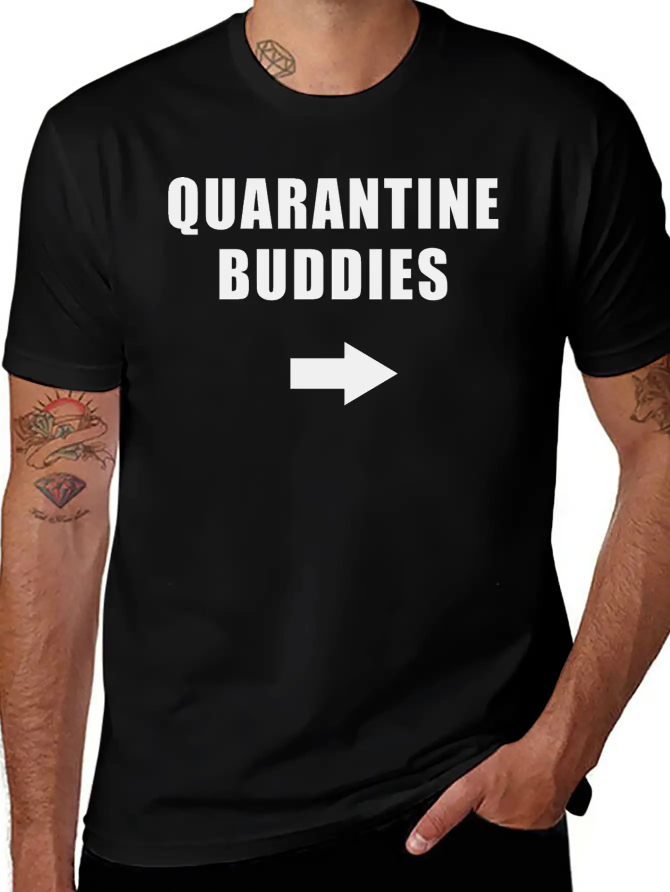 Coronavirus Quarantine Buddies (left Arrow) Essential Cotton Tee For Daily Outfits ¨C Unisex Style