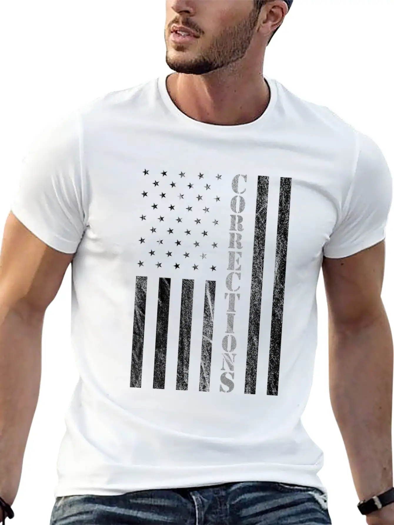 Correctional Officer USA American Flag Thin Gray Basic Graphic T-Shirt ¨C Daily Comfort In Soft Cotton