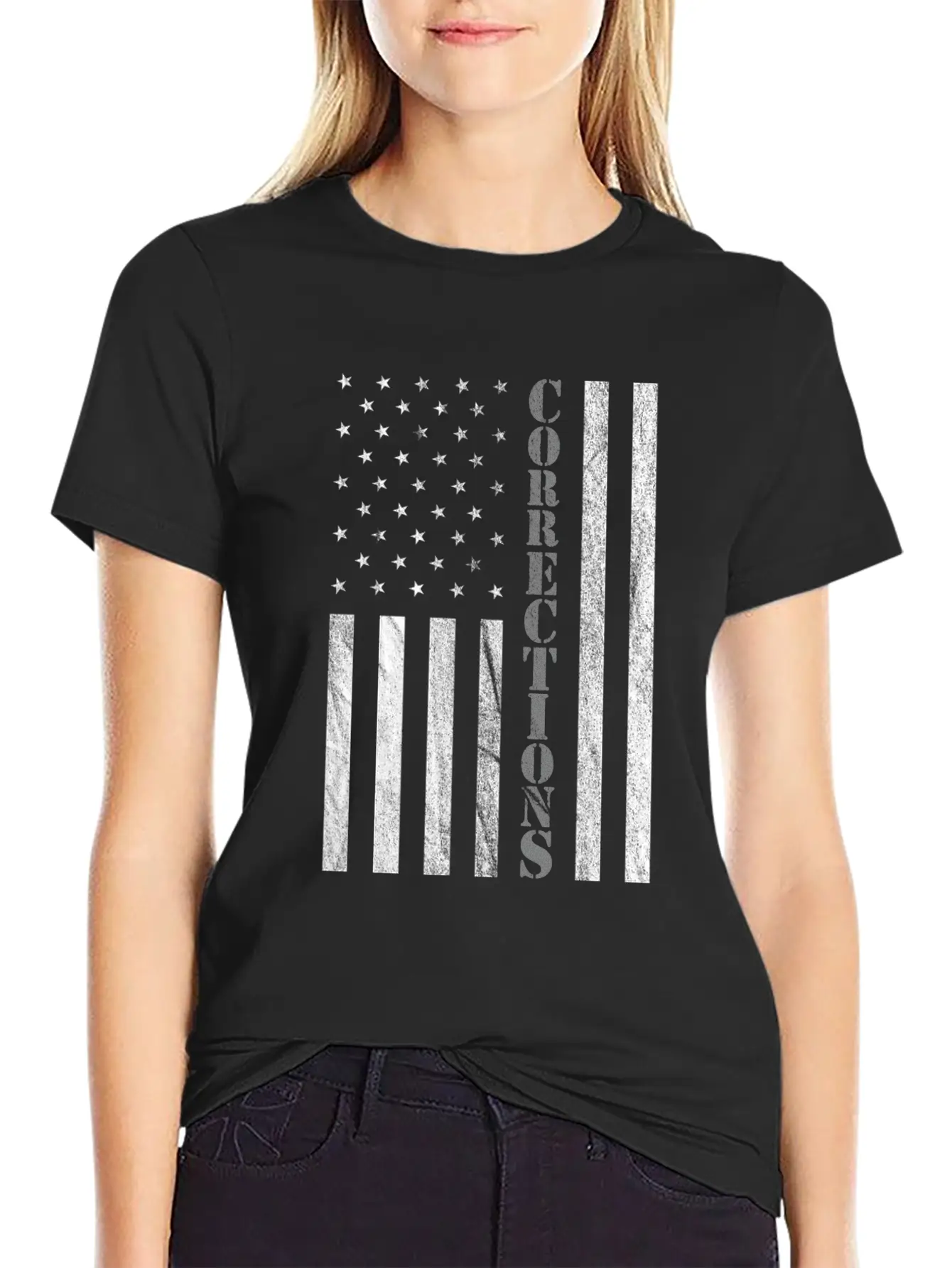 Correctional Officer USA American Flag Thin Gray Basic Graphic T-Shirt ¨C Daily Comfort In Soft Cotton