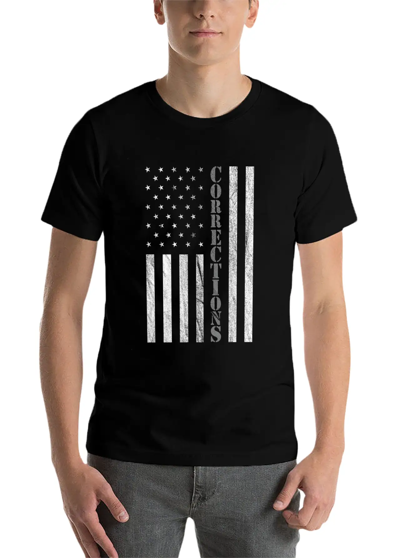Correctional Officer USA American Flag Thin Gray Basic Graphic T-Shirt ¨C Daily Comfort In Soft Cotton
