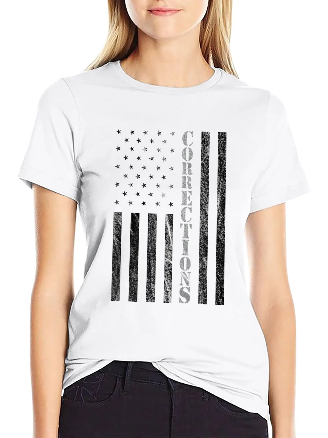 Correctional Officer USA American Flag Thin Gray Basic Graphic T-Shirt ¨C Daily Comfort In Soft Cotton