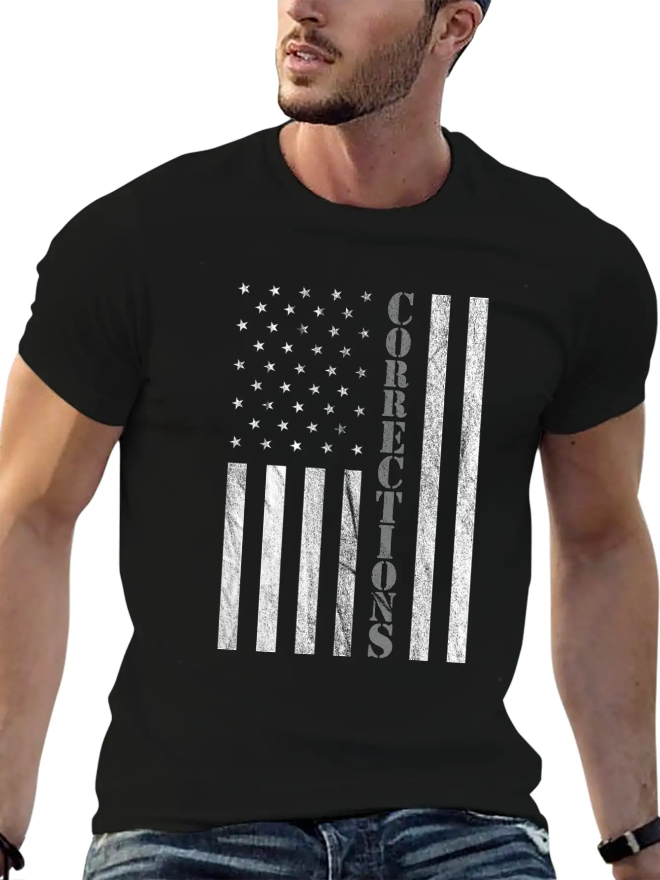Correctional Officer USA American Flag Thin Gray Basic Graphic T-Shirt ¨C Daily Comfort In Soft Cotton