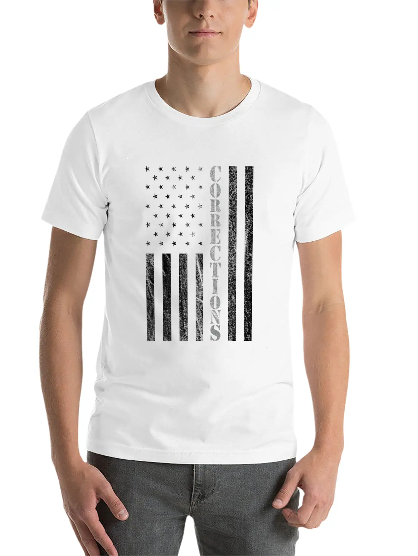 Correctional Officer USA American Flag Thin Gray Basic Graphic T-Shirt ¨C Daily Comfort In Soft Cotton