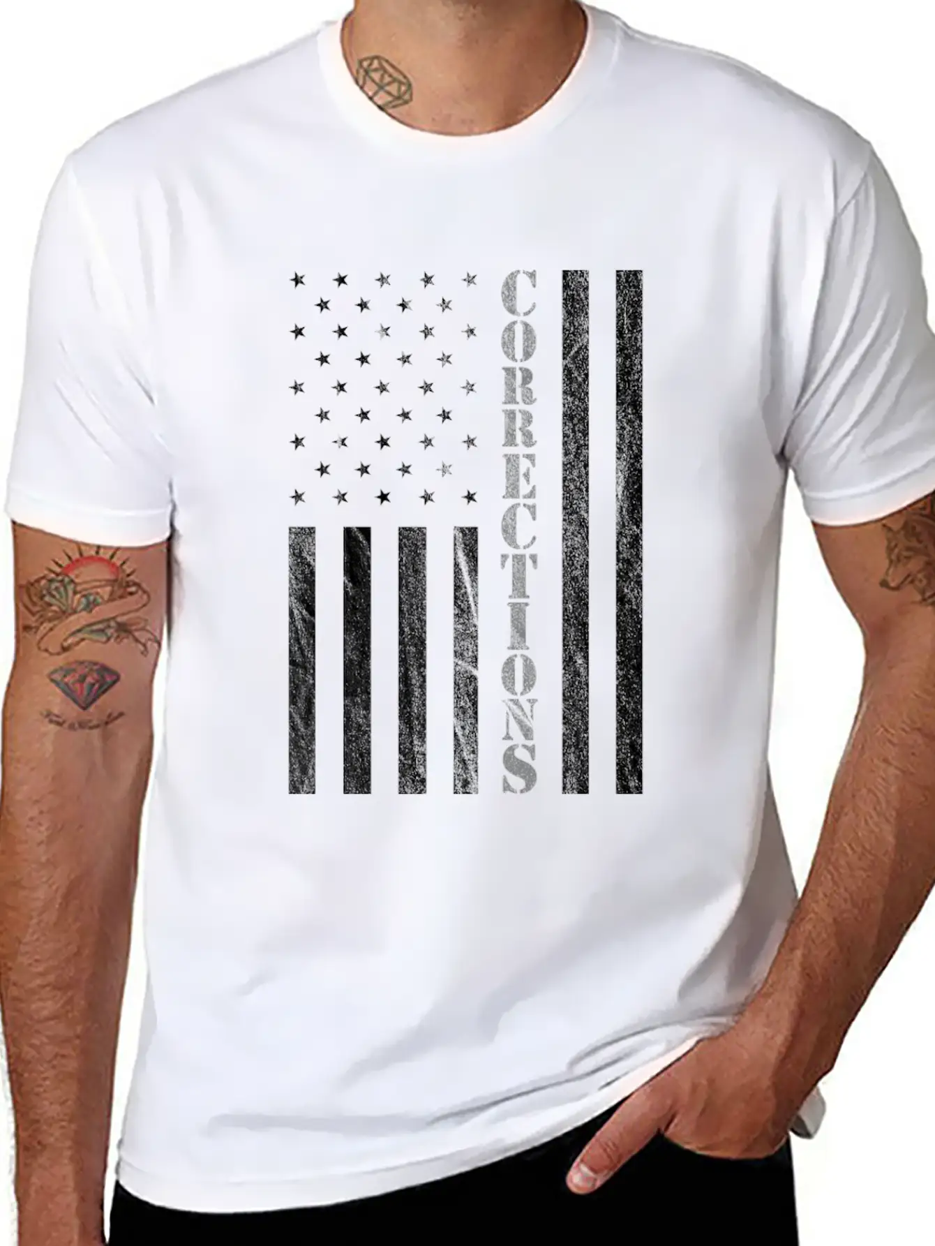 Correctional Officer USA American Flag Thin Gray Basic Graphic T-Shirt ¨C Daily Comfort In Soft Cotton