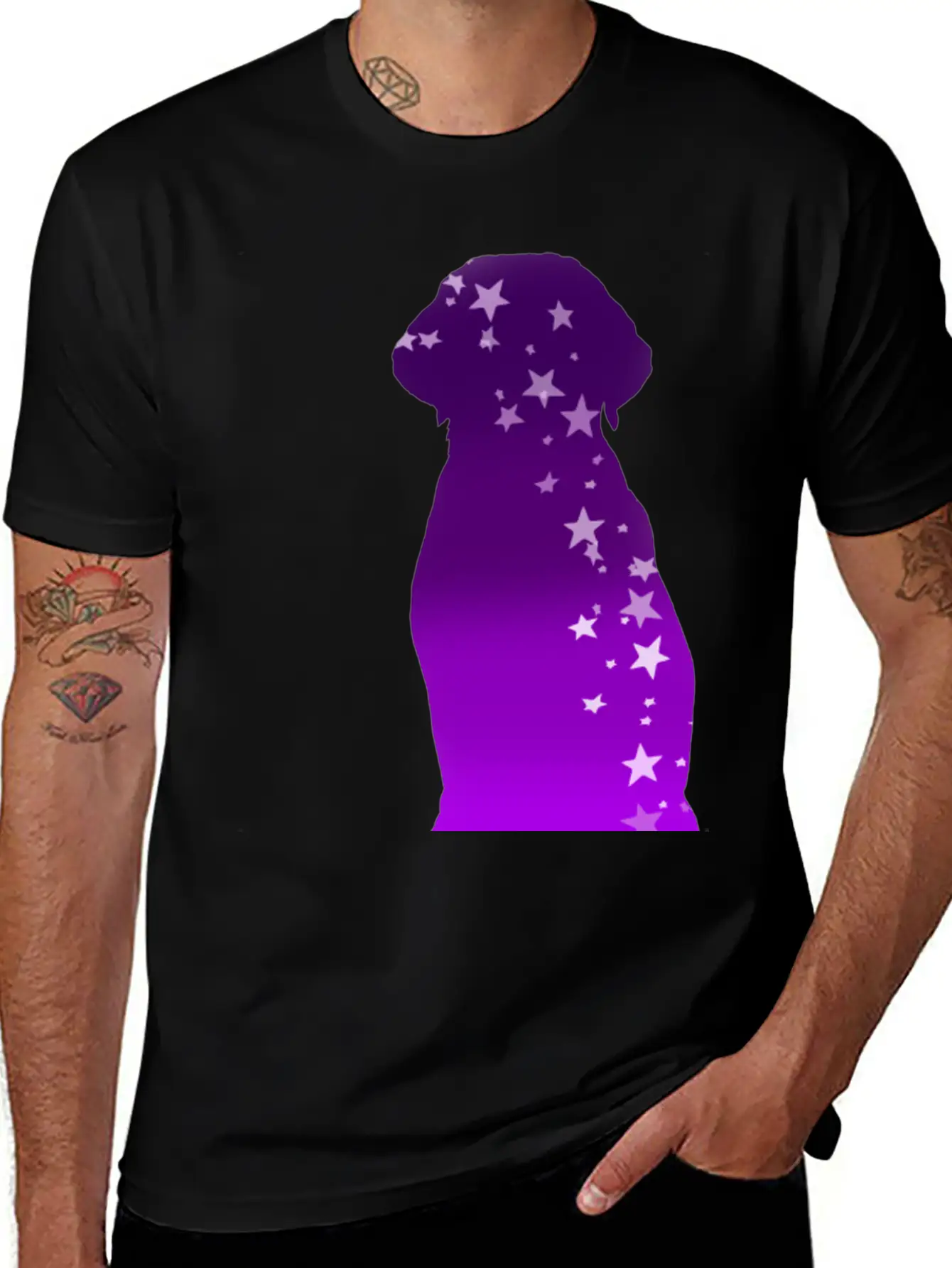Cosmic Dog Silhouette Purple Gradient With Stars Soft Cotton Short Sleeve Tee ¨C Unisex Wardrobe Staple