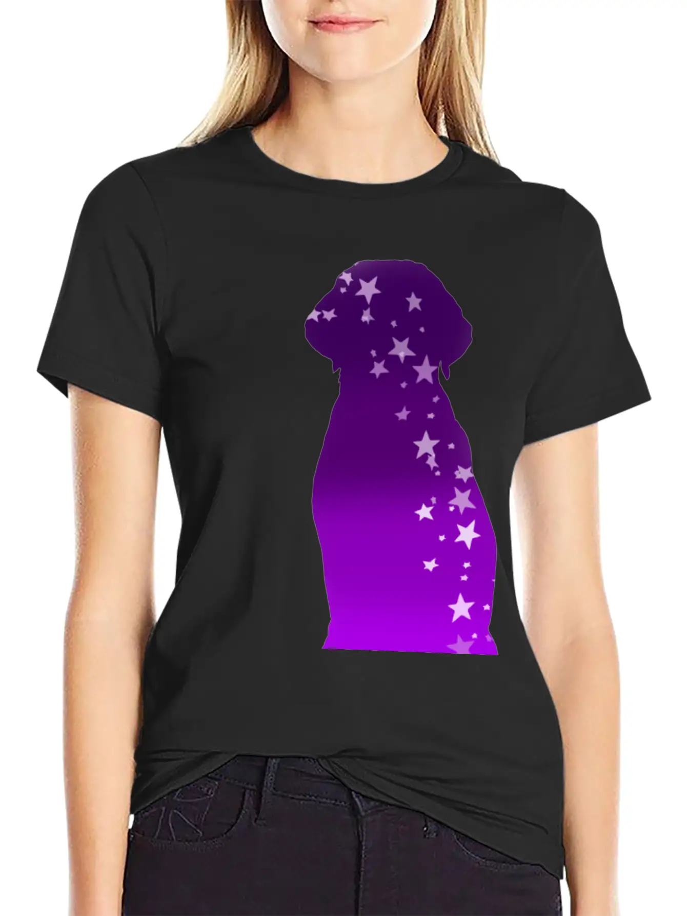 Cosmic Dog Silhouette Purple Gradient With Stars Soft Cotton Short Sleeve Tee ¨C Unisex Wardrobe Staple