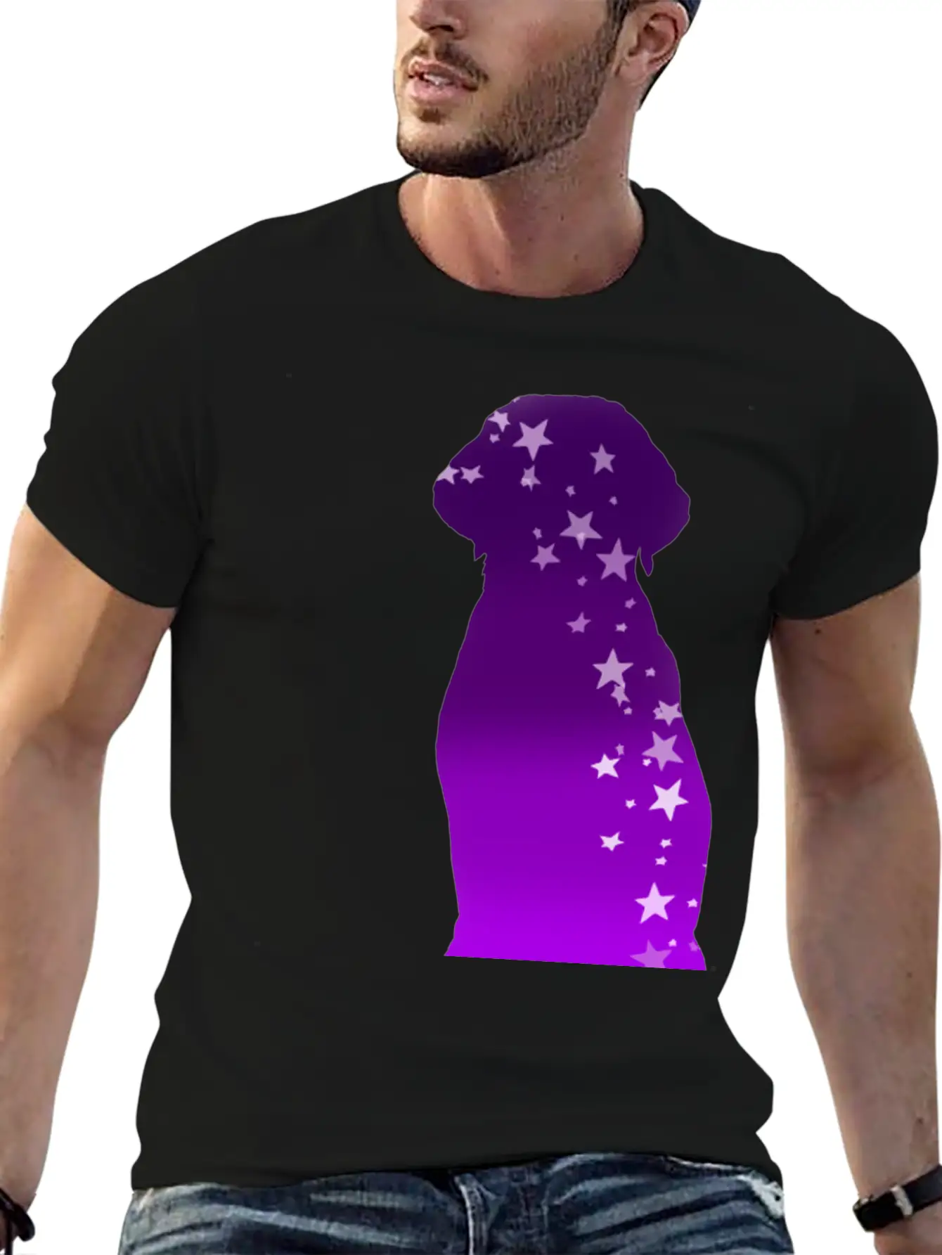 Cosmic Dog Silhouette Purple Gradient With Stars Soft Cotton Short Sleeve Tee ¨C Unisex Wardrobe Staple