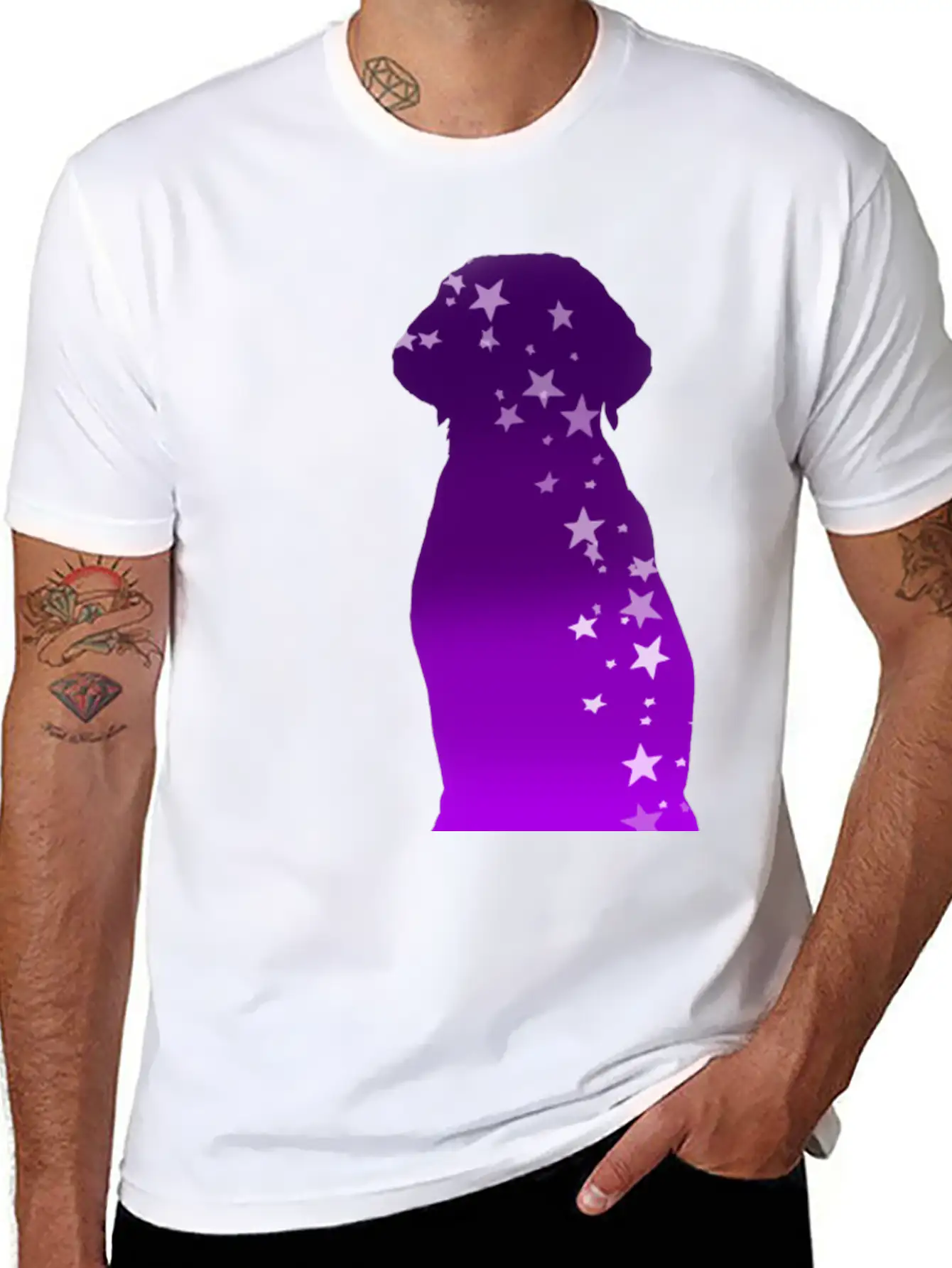 Cosmic Dog Silhouette Purple Gradient With Stars Soft Cotton Short Sleeve Tee ¨C Unisex Wardrobe Staple
