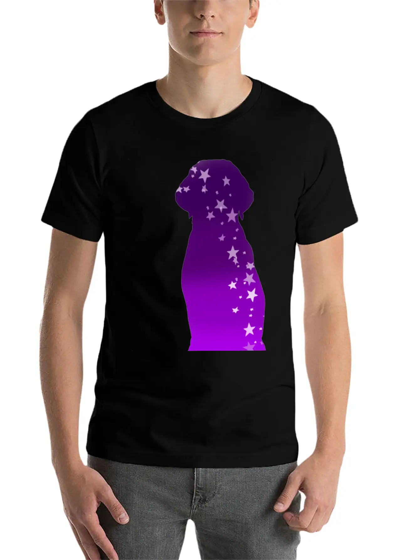 Cosmic Dog Silhouette Purple Gradient With Stars Soft Cotton Short Sleeve Tee ¨C Unisex Wardrobe Staple