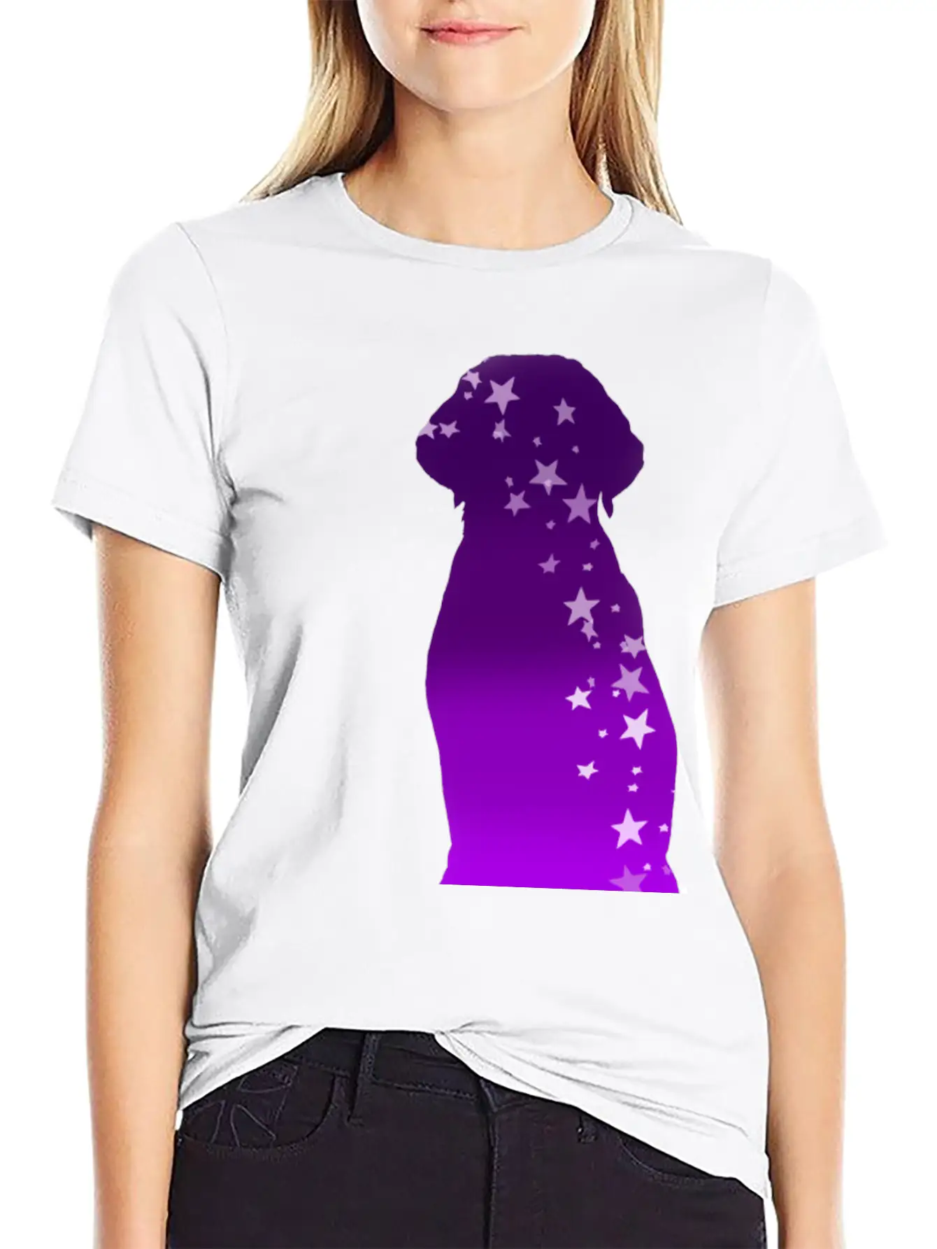 Cosmic Dog Silhouette Purple Gradient With Stars Soft Cotton Short Sleeve Tee ¨C Unisex Wardrobe Staple
