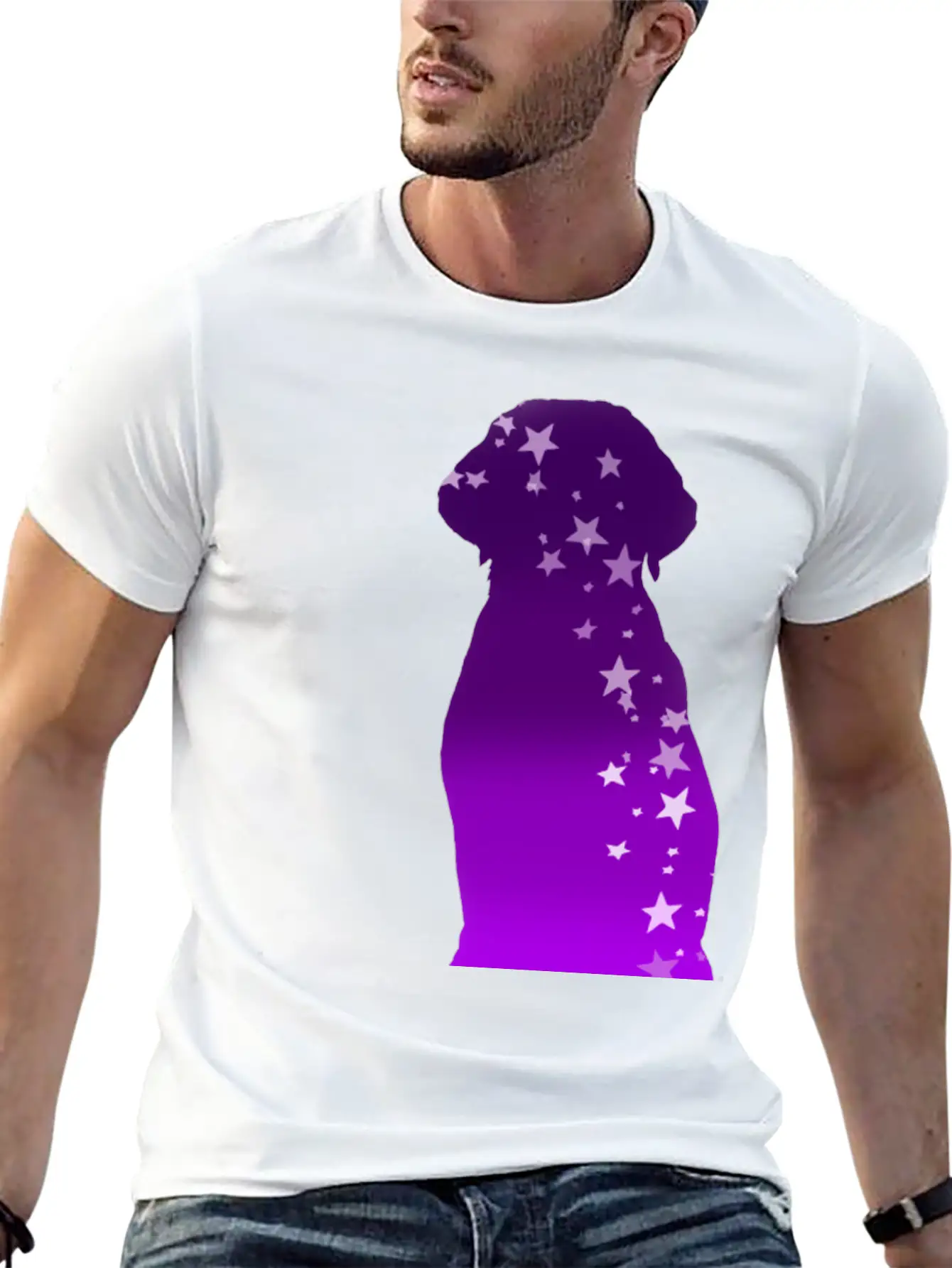 Cosmic Dog Silhouette Purple Gradient With Stars Soft Cotton Short Sleeve Tee ¨C Unisex Wardrobe Staple
