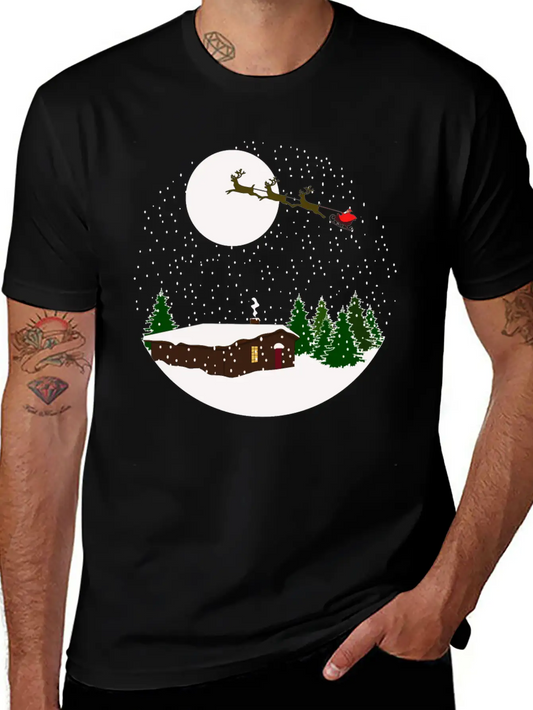 Cosy Snow Christmas Chalet X Santa Claus Basic Graphic T-Shirt ¨C Daily Comfort In Soft Cotton