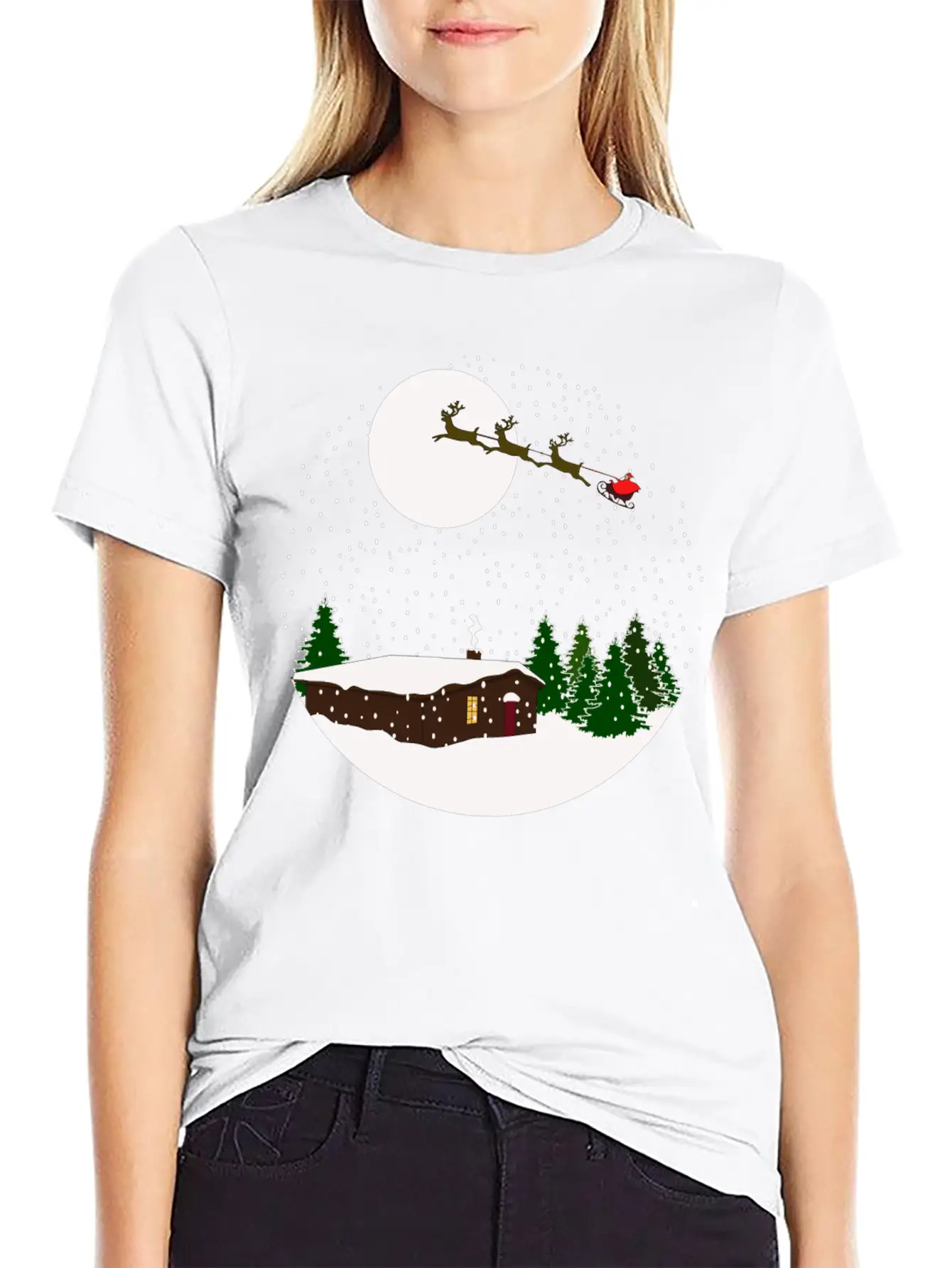 Cosy Snow Christmas Chalet X Santa Claus Basic Graphic T-Shirt ¨C Daily Comfort In Soft Cotton
