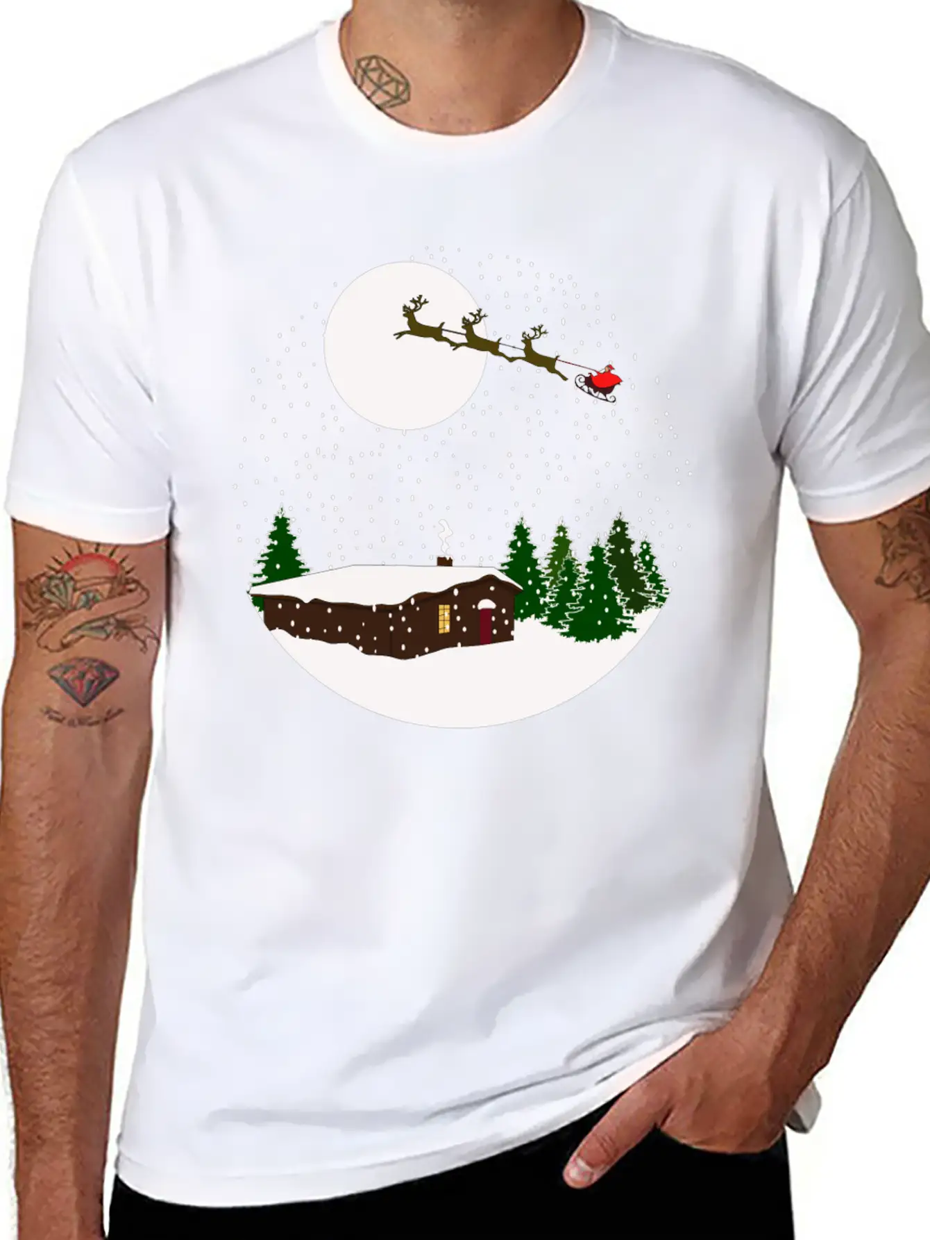 Cosy Snow Christmas Chalet X Santa Claus Basic Graphic T-Shirt ¨C Daily Comfort In Soft Cotton