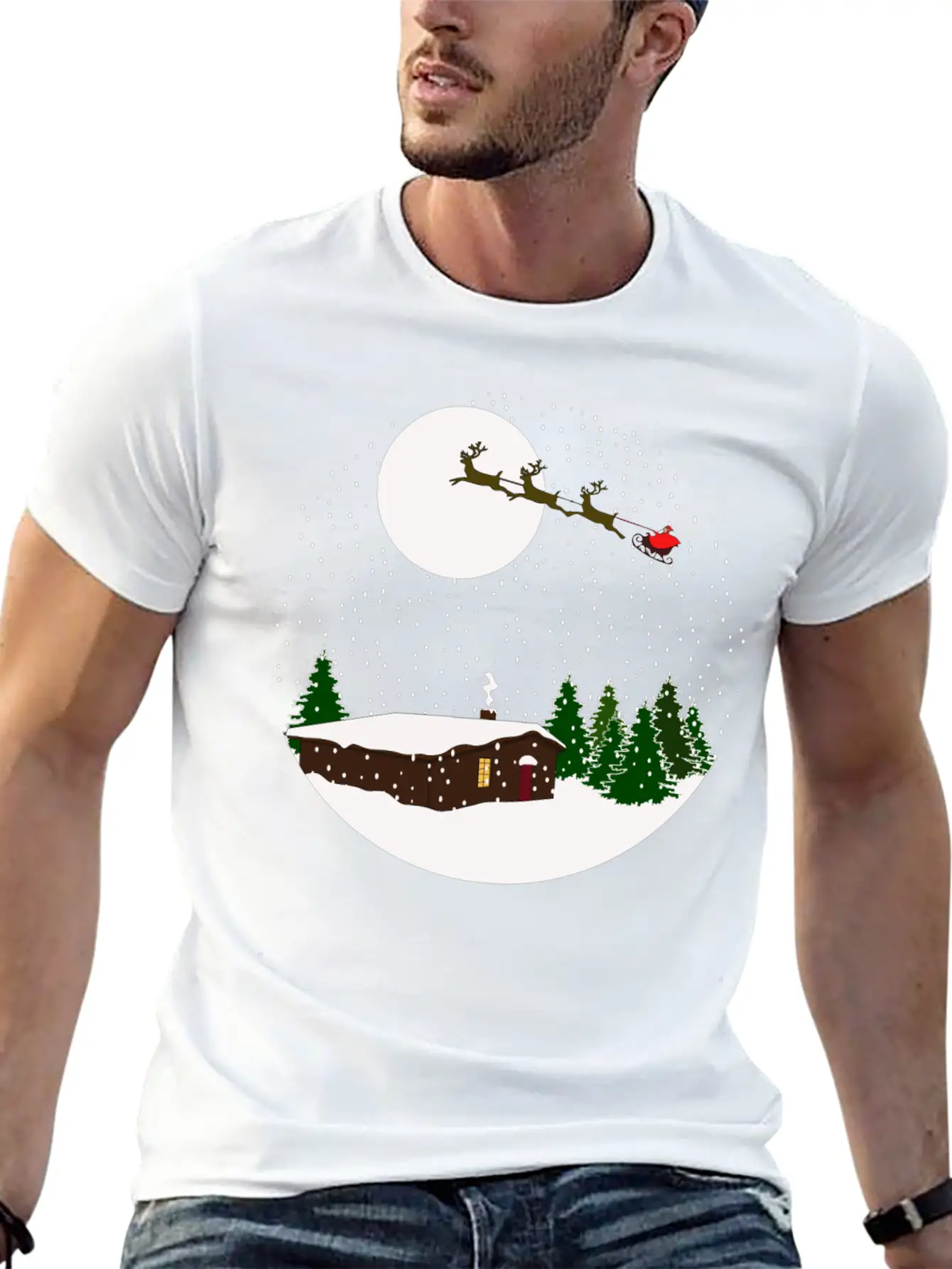 Cosy Snow Christmas Chalet X Santa Claus Basic Graphic T-Shirt ¨C Daily Comfort In Soft Cotton