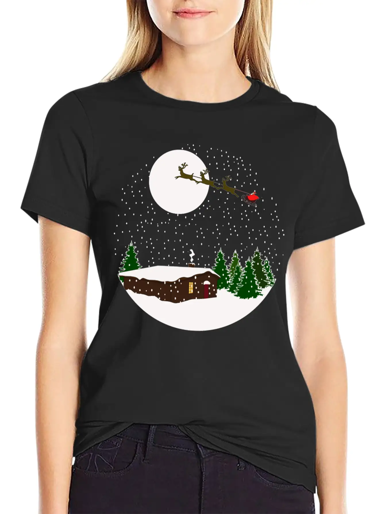 Cosy Snow Christmas Chalet X Santa Claus Basic Graphic T-Shirt ¨C Daily Comfort In Soft Cotton