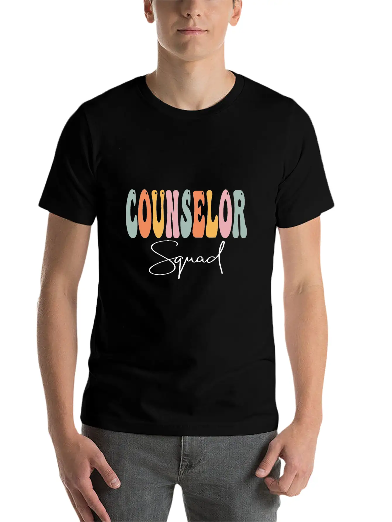 Counselor Squad Retro Groovy Women Happy First Day Essential Cotton Tee For Daily Outfits ¨C Unisex Style