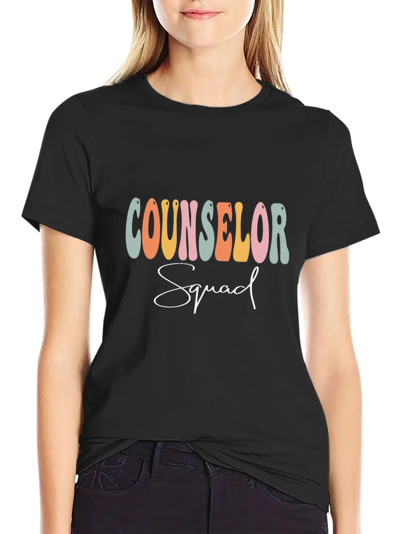 Counselor Squad Retro Groovy Women Happy First Day Essential Cotton Tee For Daily Outfits ¨C Unisex Style