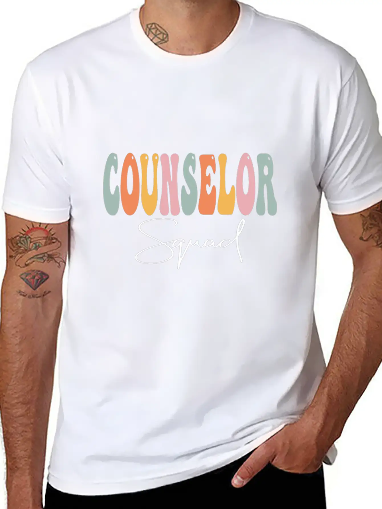 Counselor Squad Retro Groovy Women Happy First Day Essential Cotton Tee For Daily Outfits ¨C Unisex Style