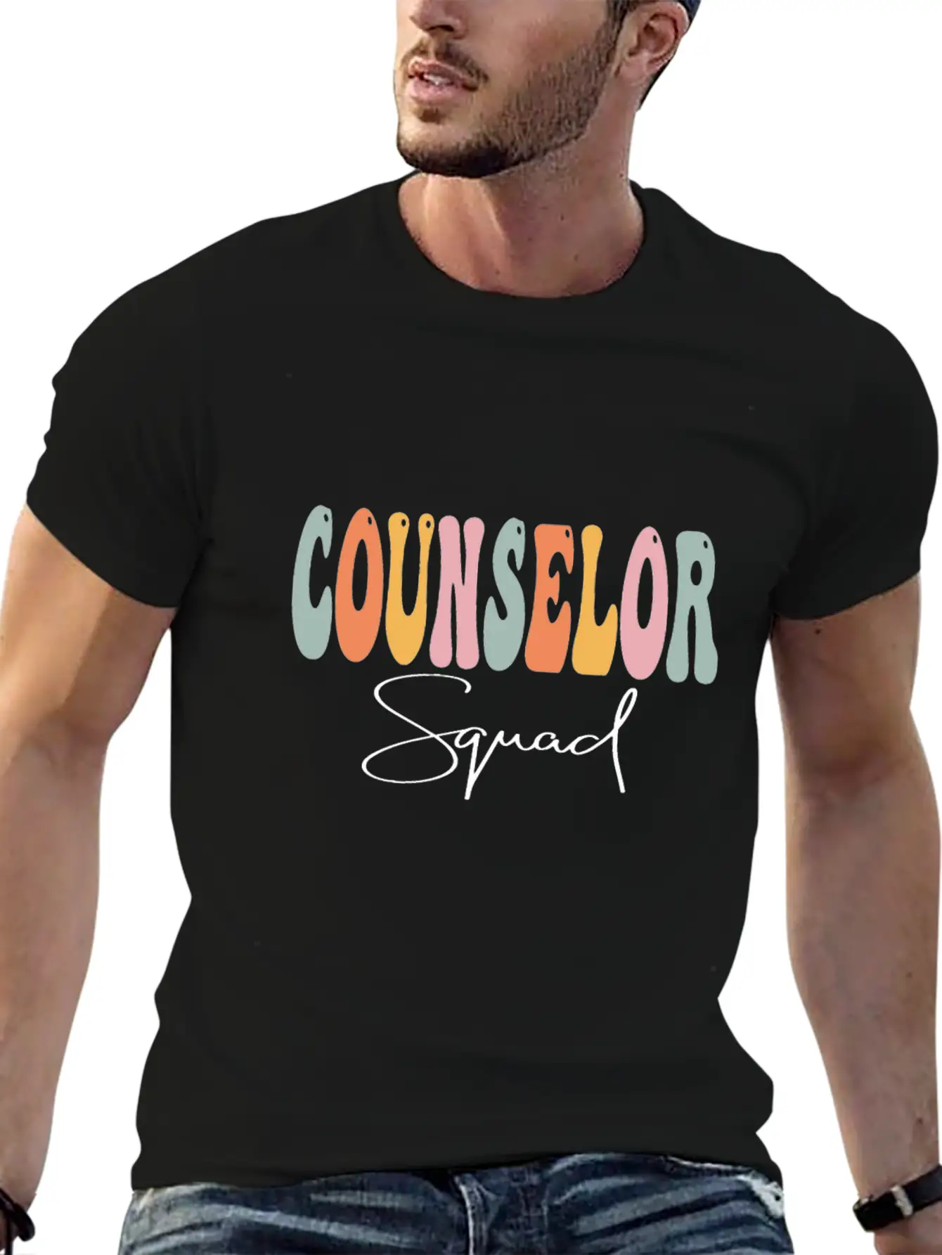 Counselor Squad Retro Groovy Women Happy First Day Essential Cotton Tee For Daily Outfits ¨C Unisex Style