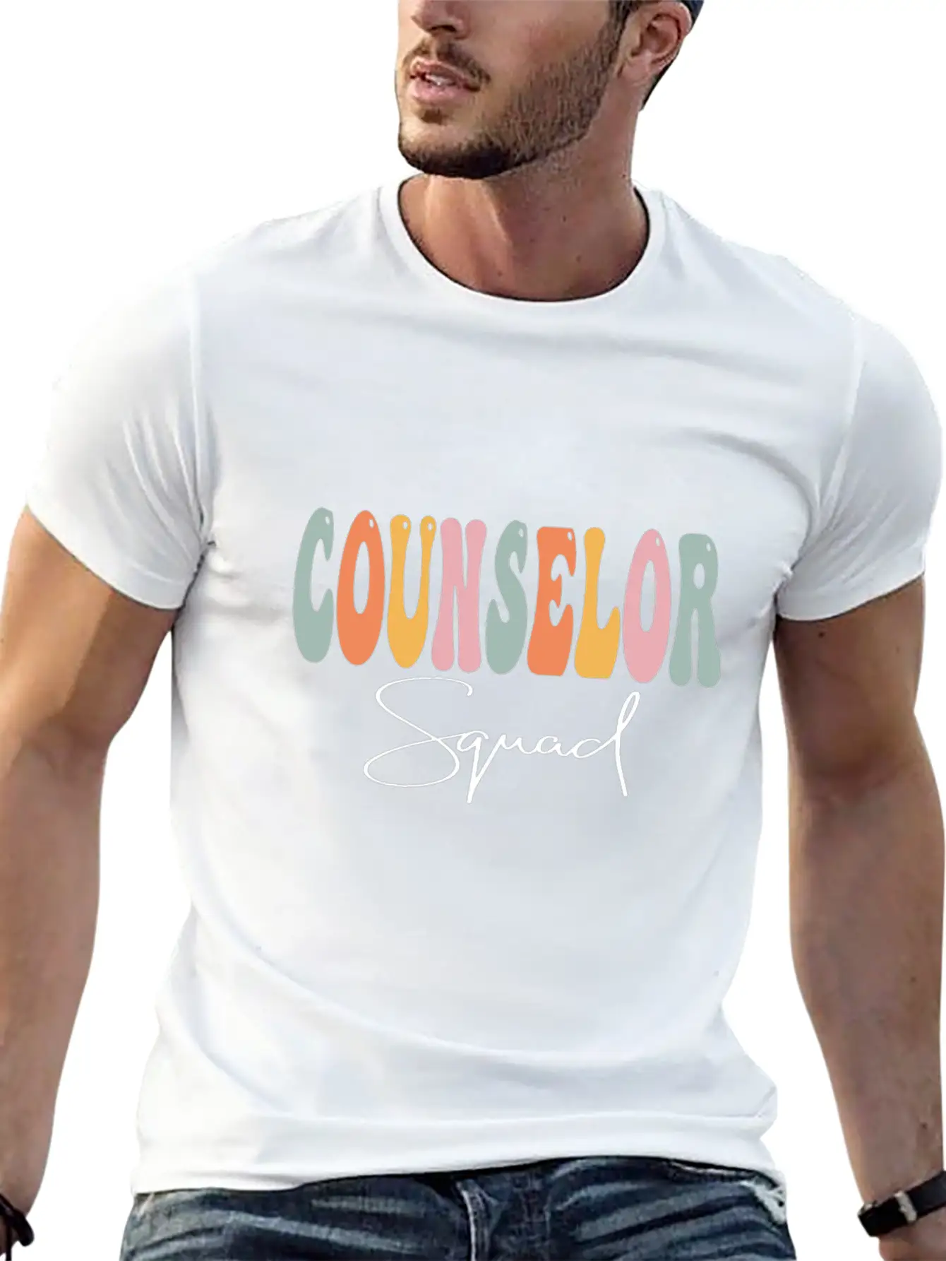 Counselor Squad Retro Groovy Women Happy First Day Essential Cotton Tee For Daily Outfits ¨C Unisex Style