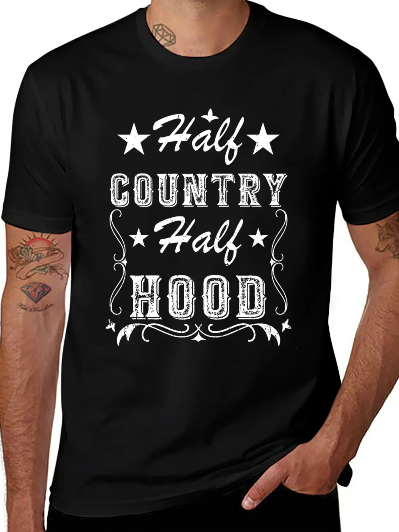 Country Music Half Country Half Hood Basic Graphic T-Shirt ¨C Daily Comfort In Soft Cotton