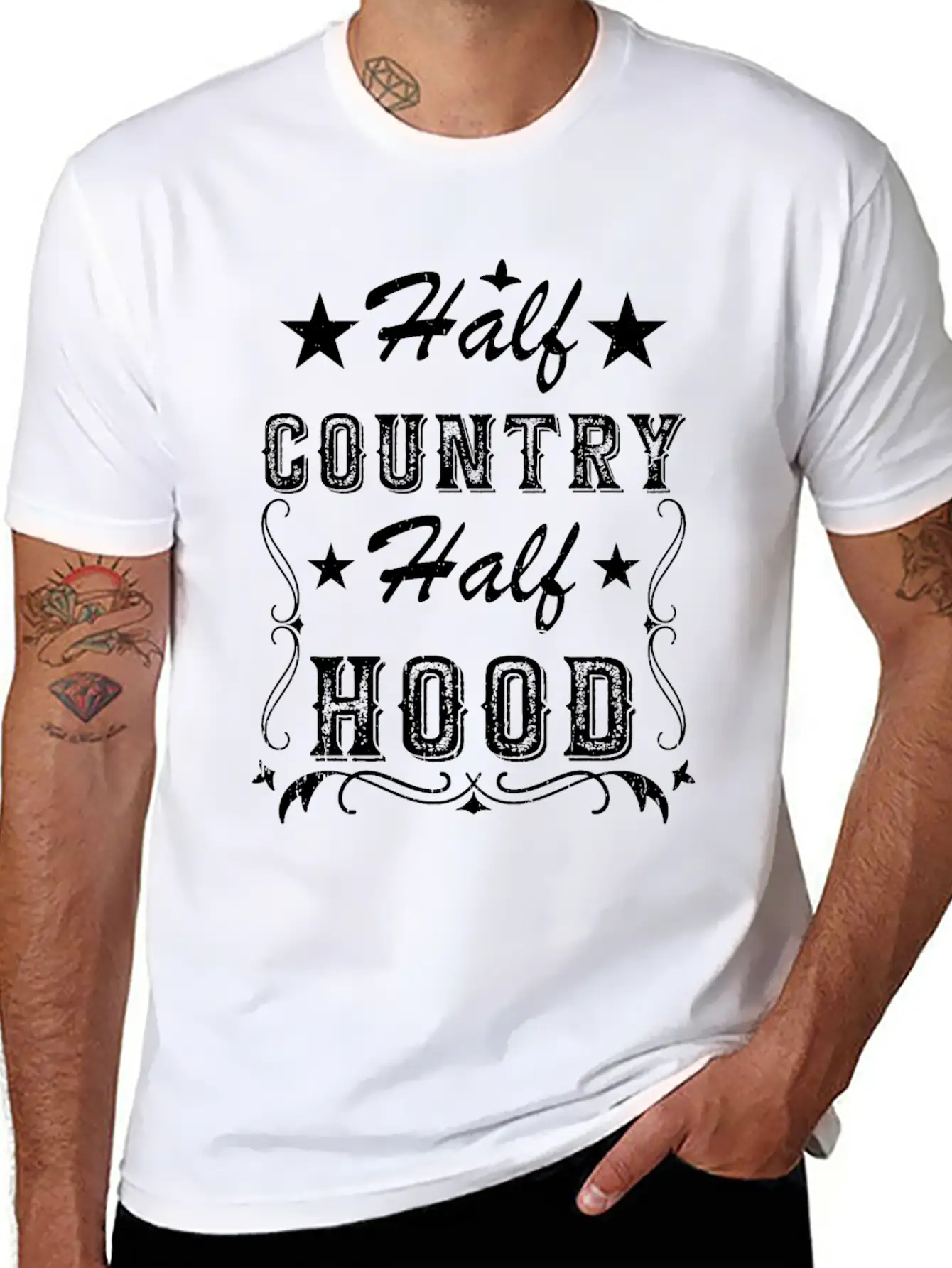 Country Music Half Country Half Hood Basic Graphic T-Shirt ¨C Daily Comfort In Soft Cotton