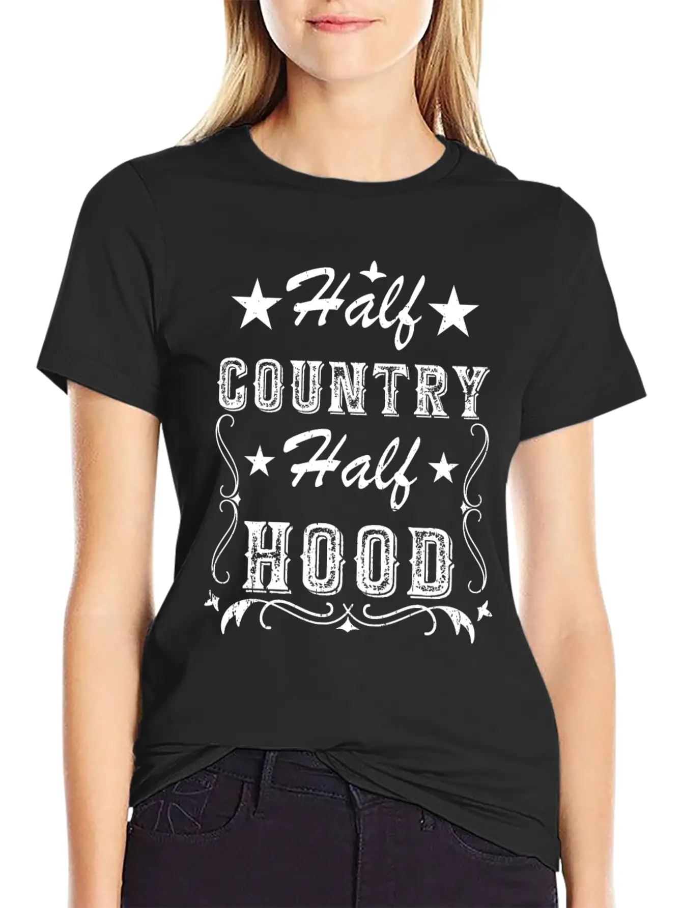 Country Music Half Country Half Hood Basic Graphic T-Shirt ¨C Daily Comfort In Soft Cotton