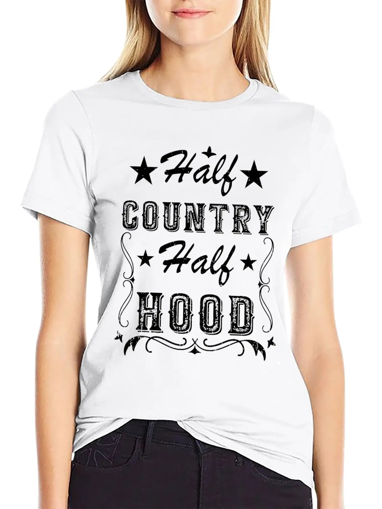 Country Music Half Country Half Hood Basic Graphic T-Shirt ¨C Daily Comfort In Soft Cotton