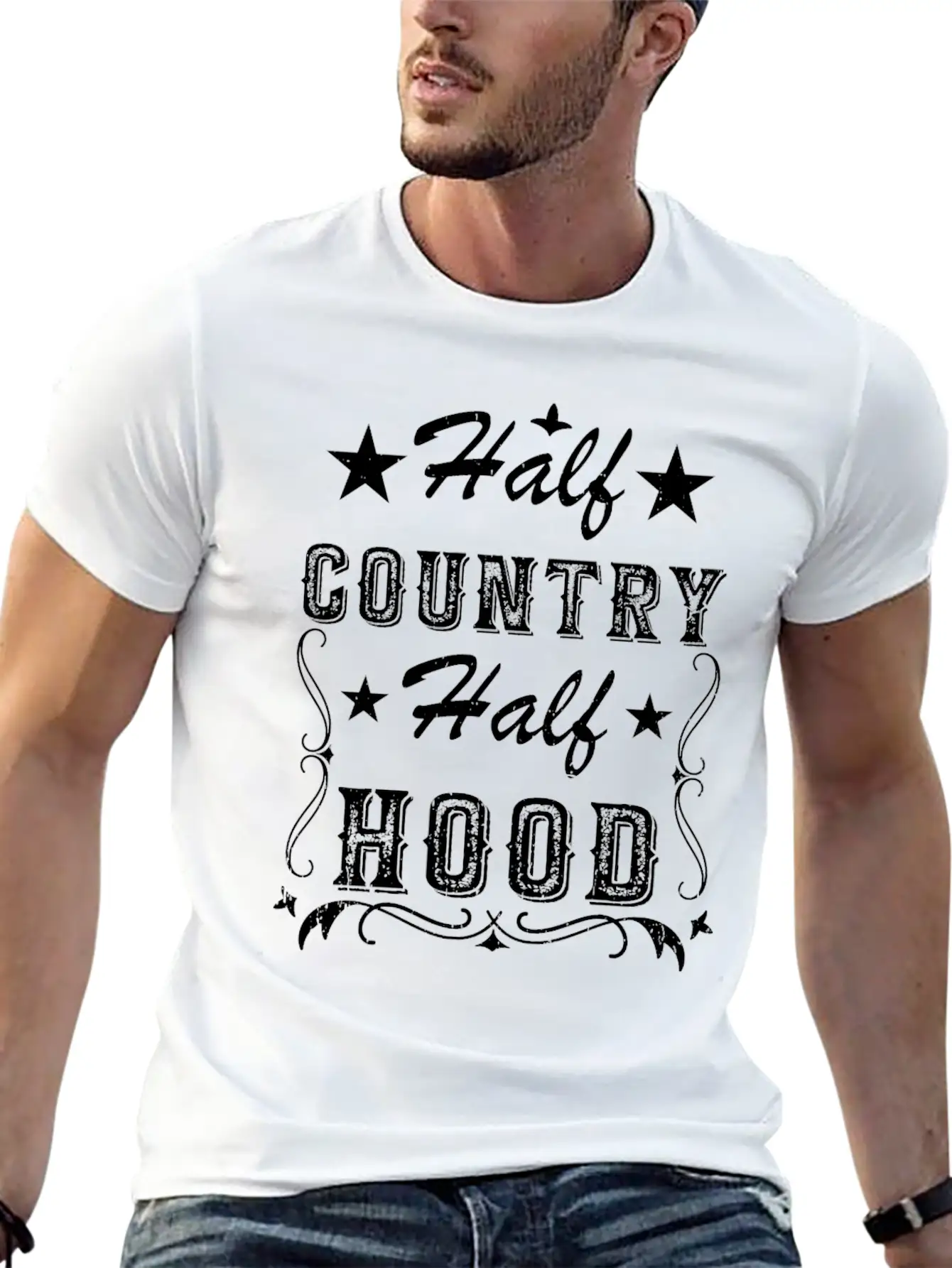 Country Music Half Country Half Hood Basic Graphic T-Shirt ¨C Daily Comfort In Soft Cotton