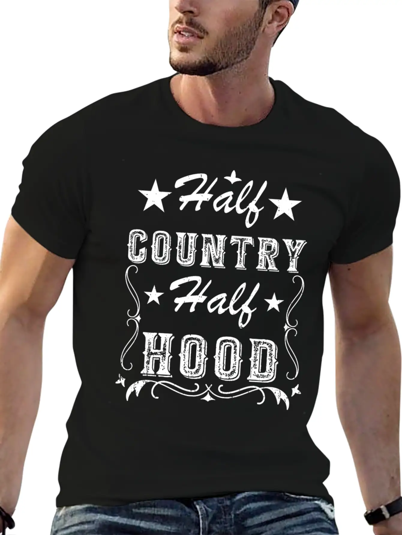 Country Music Half Country Half Hood Basic Graphic T-Shirt ¨C Daily Comfort In Soft Cotton