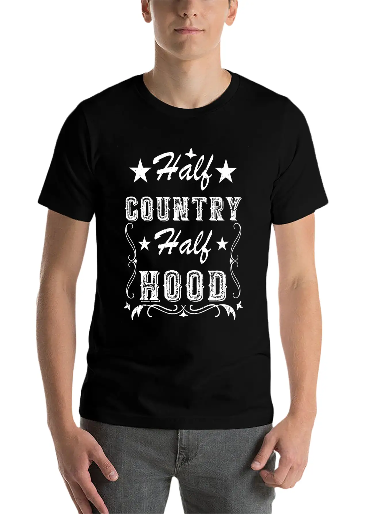 Country Music Half Country Half Hood Basic Graphic T-Shirt ¨C Daily Comfort In Soft Cotton