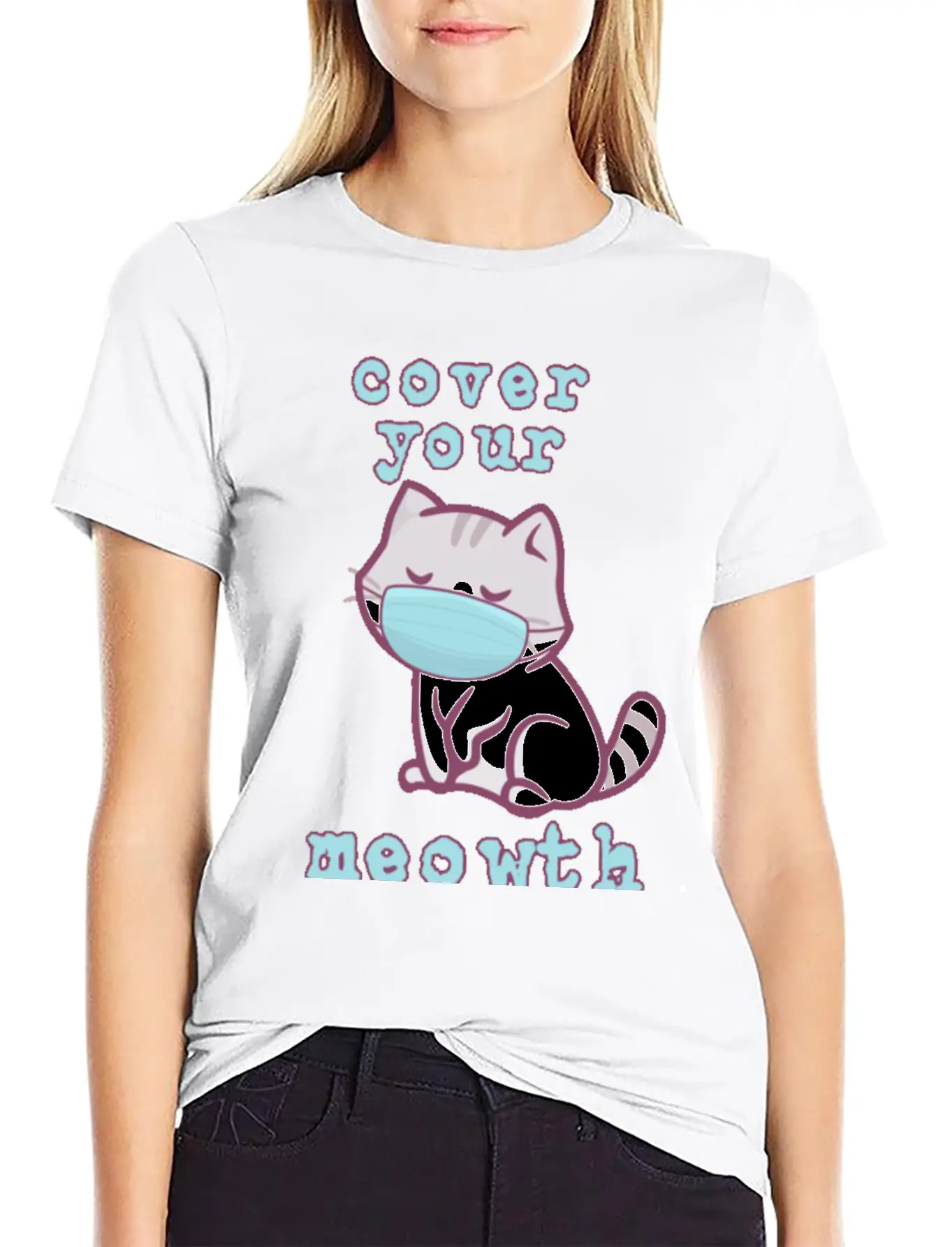 Cover Your Meo Wth Kitten Wearing A Face Mask Cats Essential Cotton Tee For Daily Outfits ¨C Unisex Style