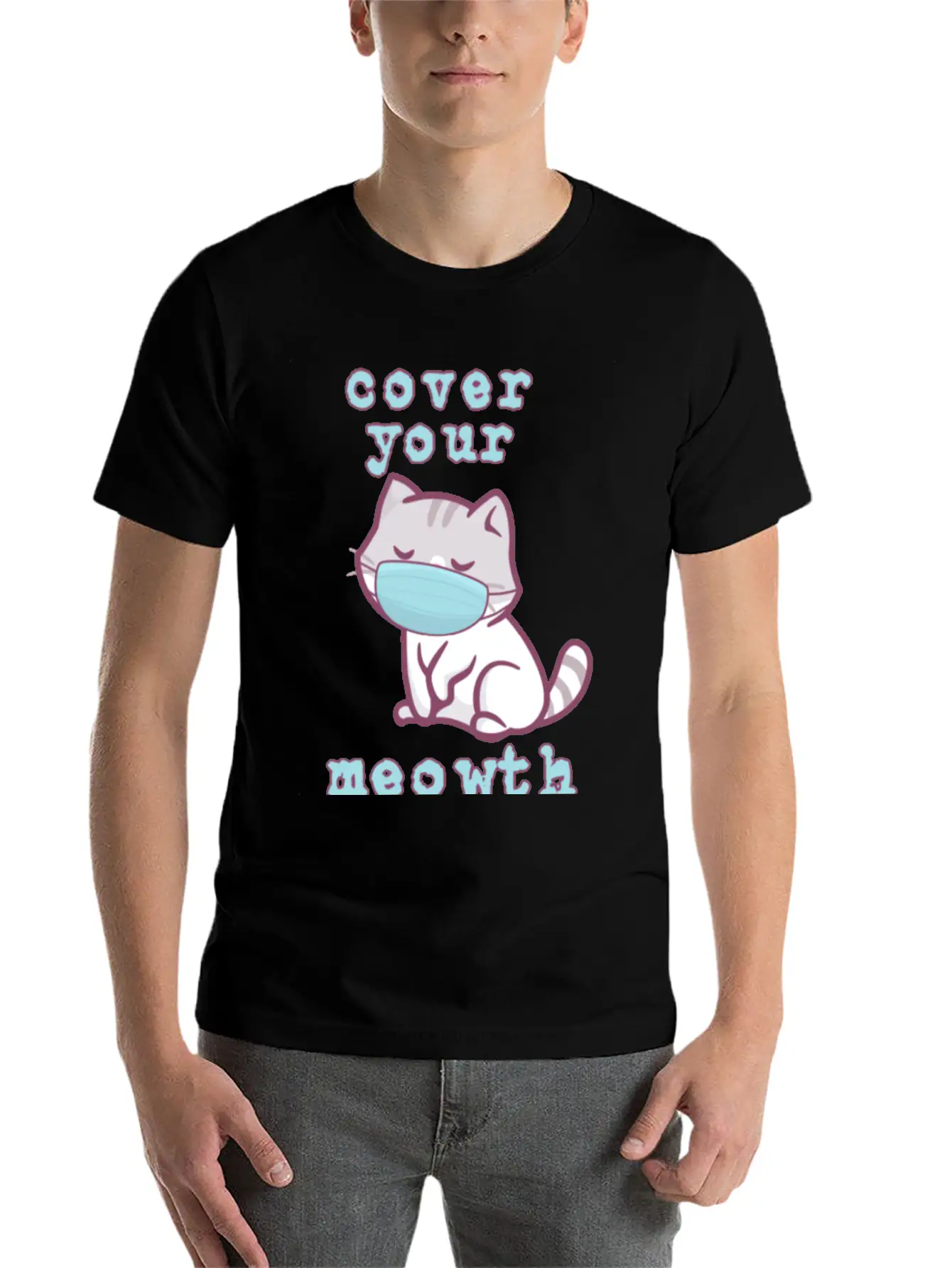 Cover Your Meo Wth Kitten Wearing A Face Mask Cats Essential Cotton Tee For Daily Outfits ¨C Unisex Style
