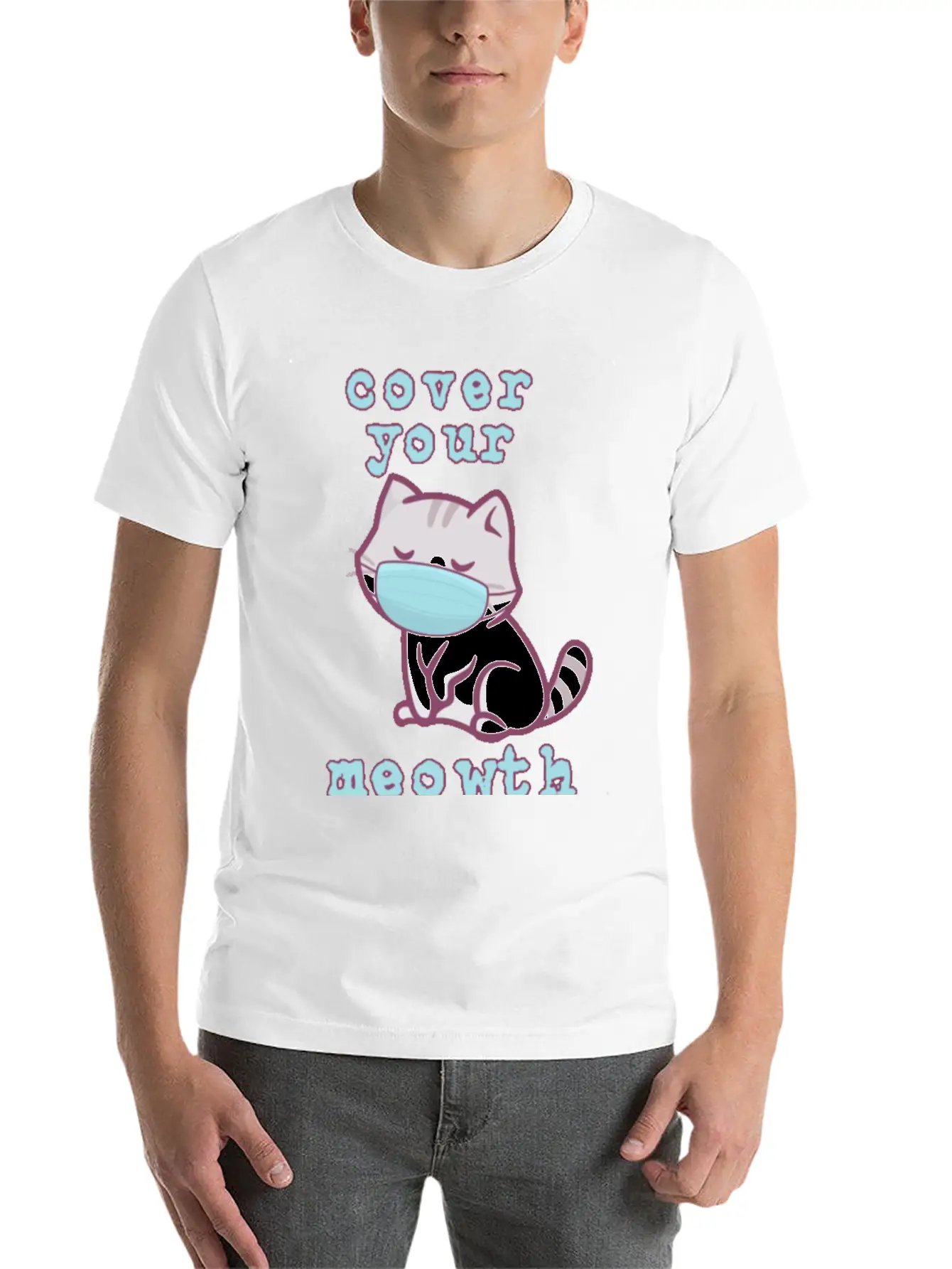 Cover Your Meo Wth Kitten Wearing A Face Mask Cats Essential Cotton Tee For Daily Outfits ¨C Unisex Style