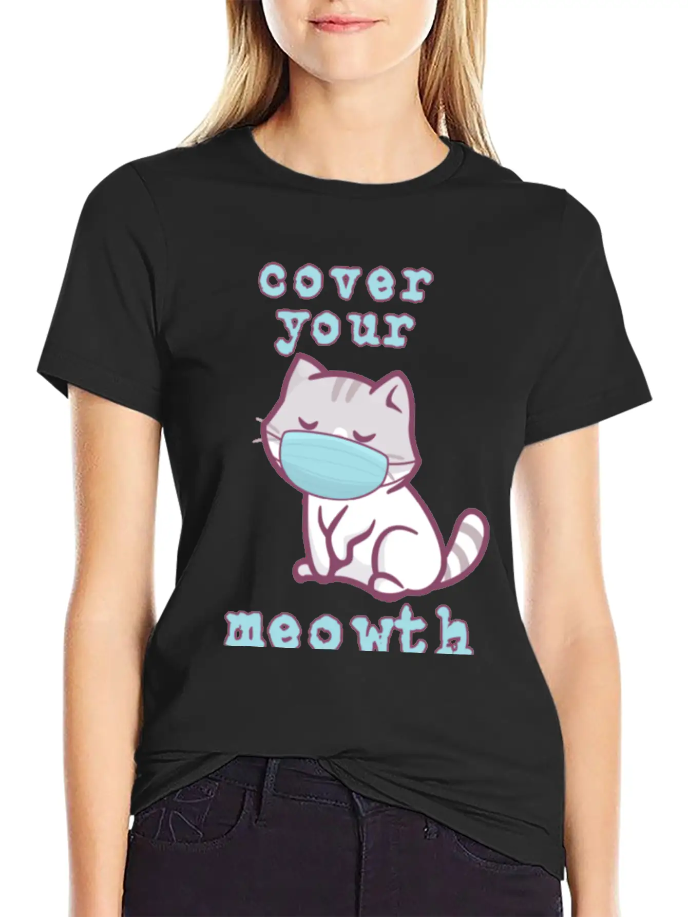 Cover Your Meo Wth Kitten Wearing A Face Mask Cats Essential Cotton Tee For Daily Outfits ¨C Unisex Style