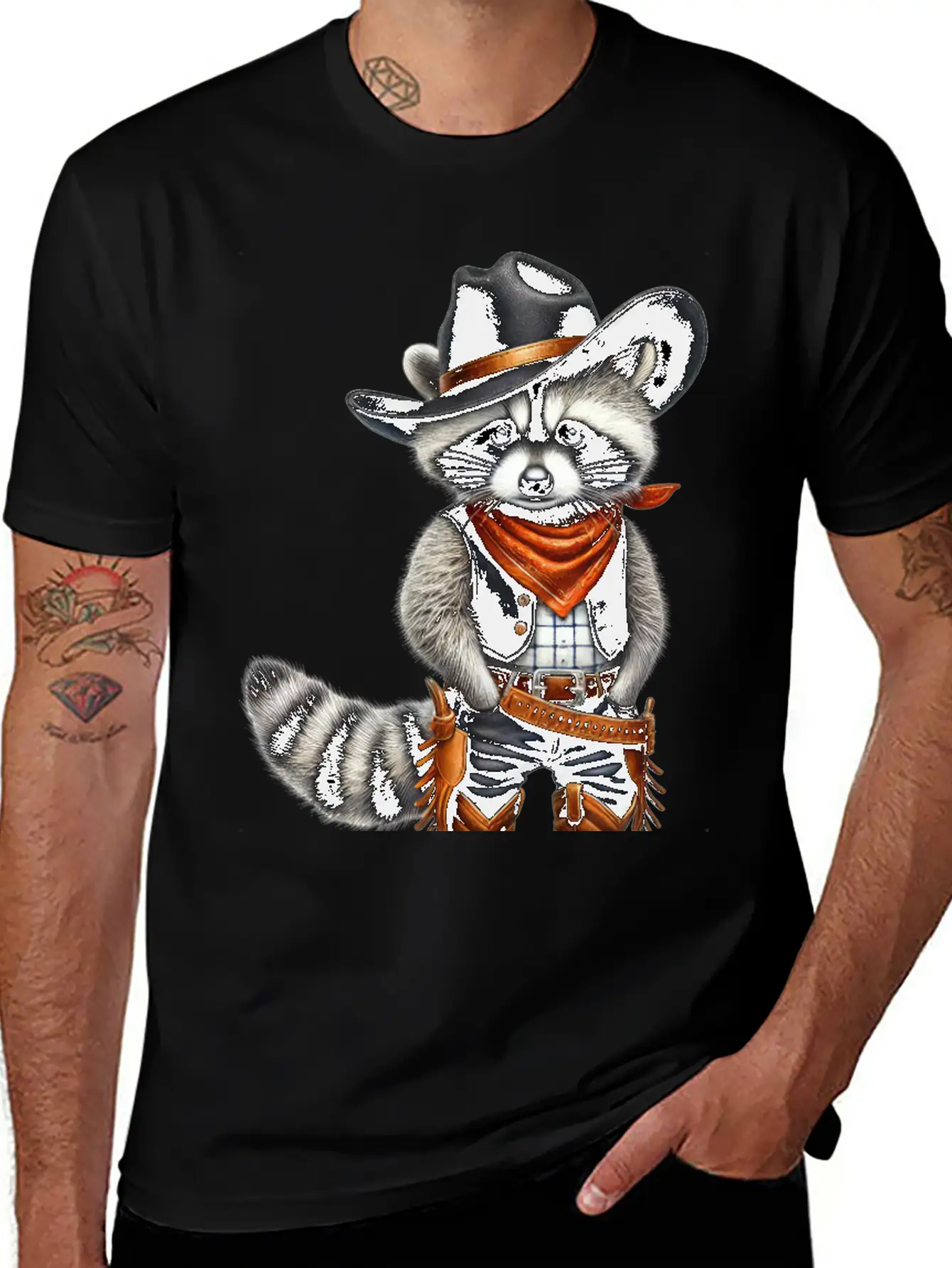 Cowboy Raccoon Howdy Animal Lover Design Basic Graphic T-Shirt ¨C Daily Comfort In Soft Cotton