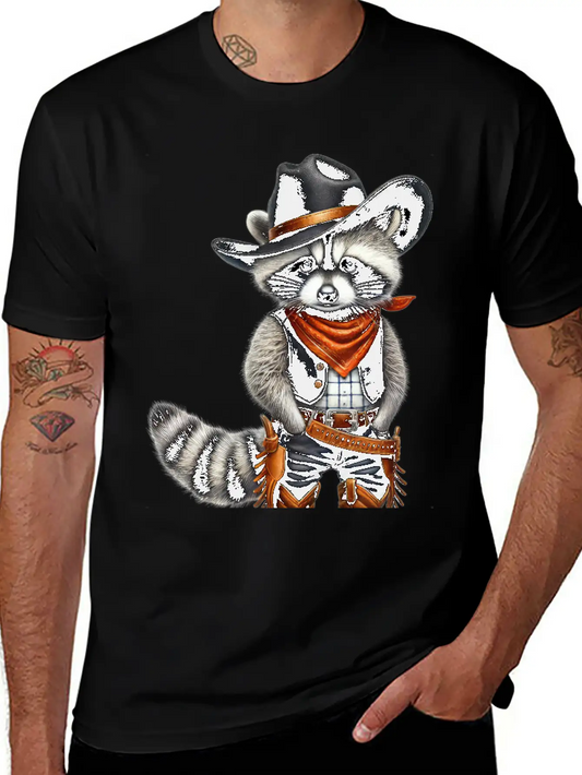 Cowboy Raccoon Howdy Animal Lover Design Basic Graphic T-Shirt ¨C Daily Comfort In Soft Cotton