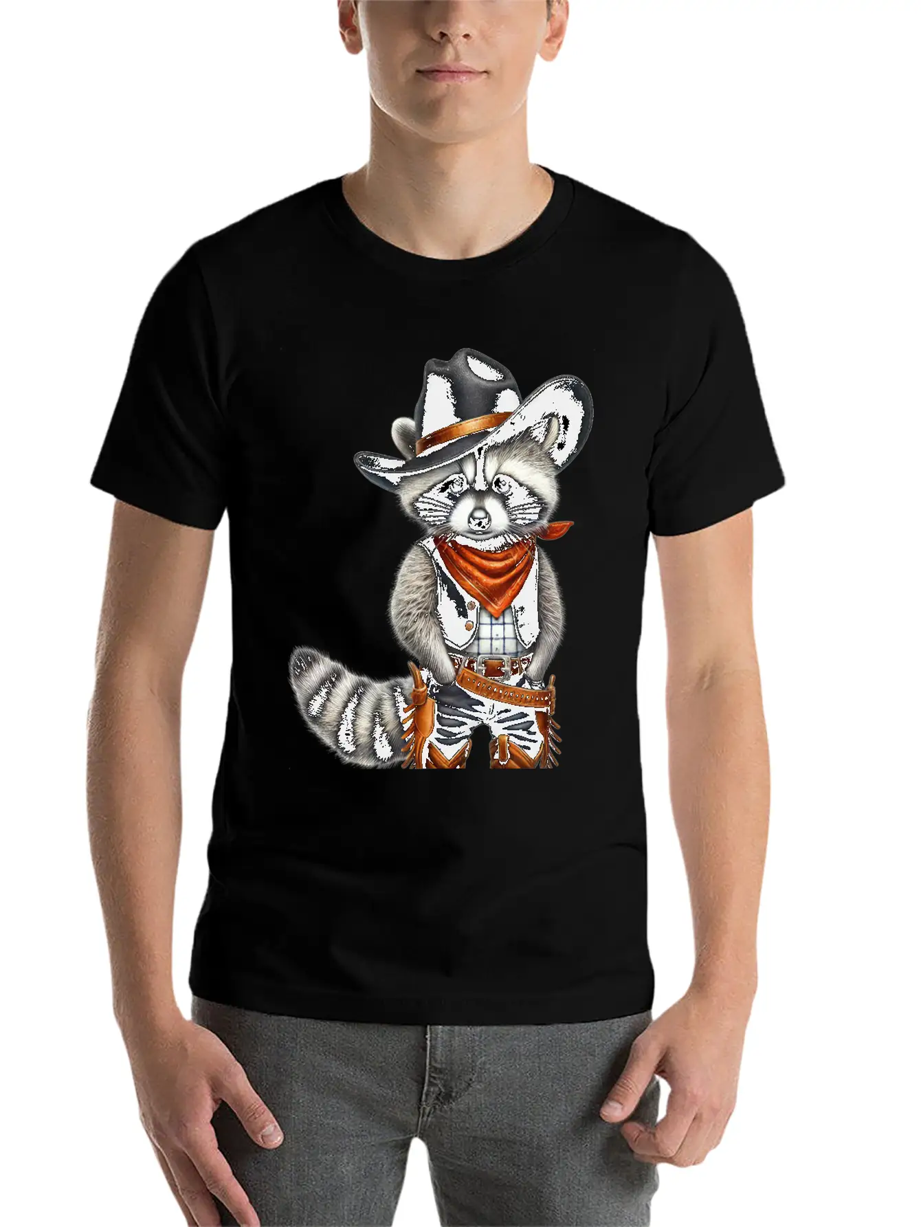 Cowboy Raccoon Howdy Animal Lover Design Basic Graphic T-Shirt ¨C Daily Comfort In Soft Cotton