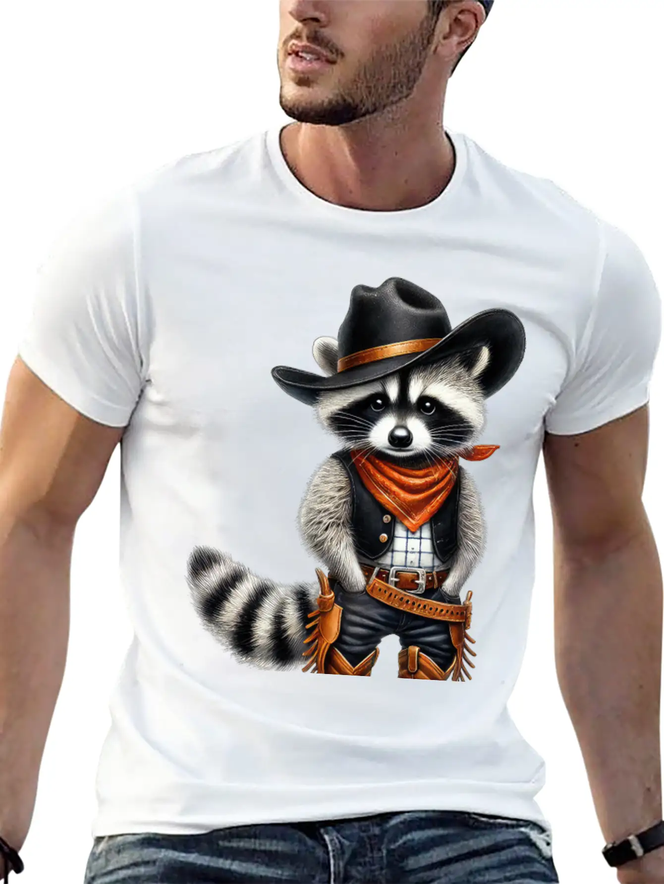 Cowboy Raccoon Howdy Animal Lover Design Basic Graphic T-Shirt ¨C Daily Comfort In Soft Cotton