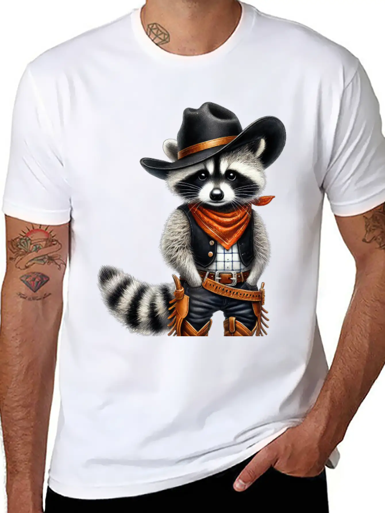 Cowboy Raccoon Howdy Animal Lover Design Basic Graphic T-Shirt ¨C Daily Comfort In Soft Cotton