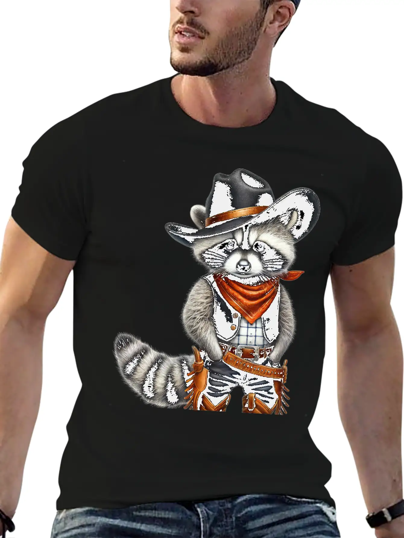 Cowboy Raccoon Howdy Animal Lover Design Basic Graphic T-Shirt ¨C Daily Comfort In Soft Cotton