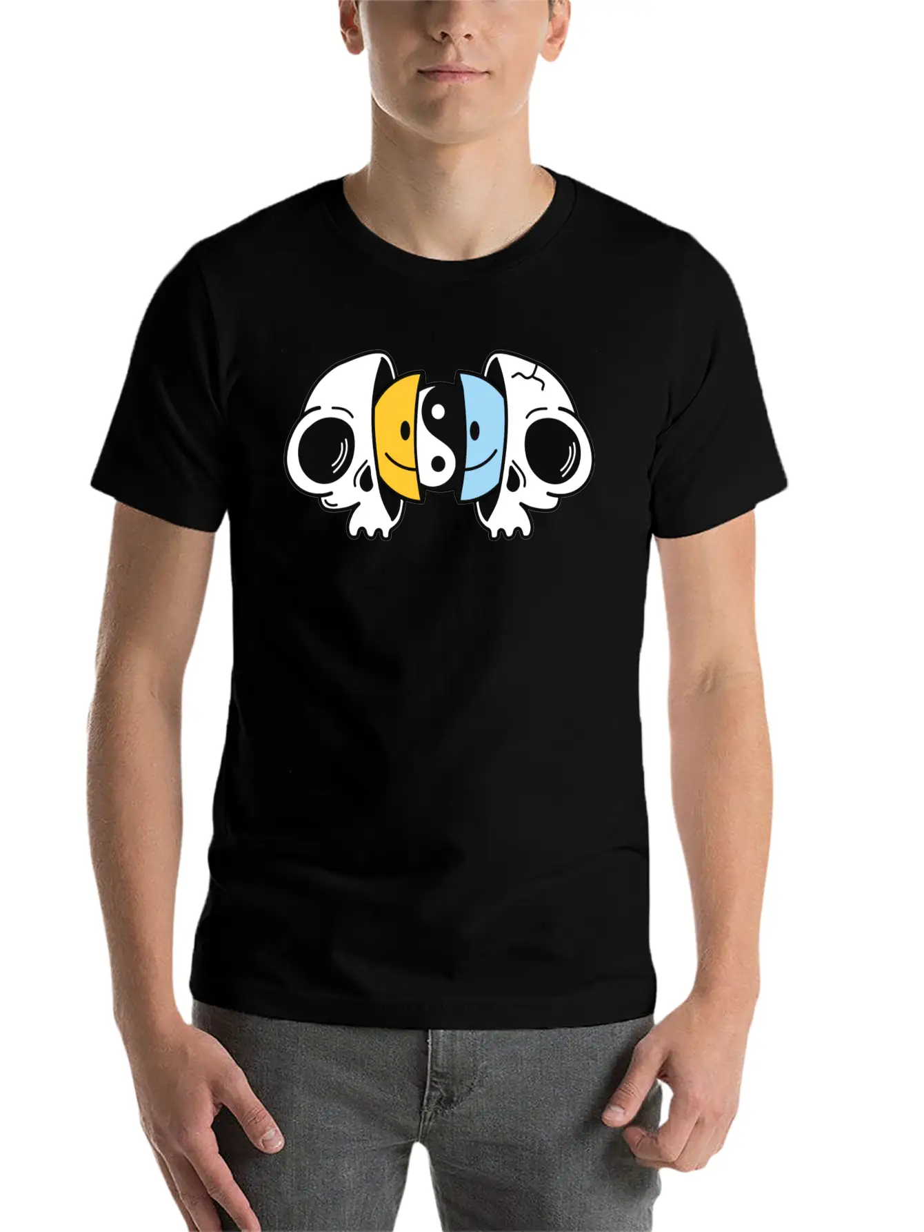 Crazy Smileys In The Skull Soft Cotton Short Sleeve Tee ¨C Unisex Wardrobe Staple