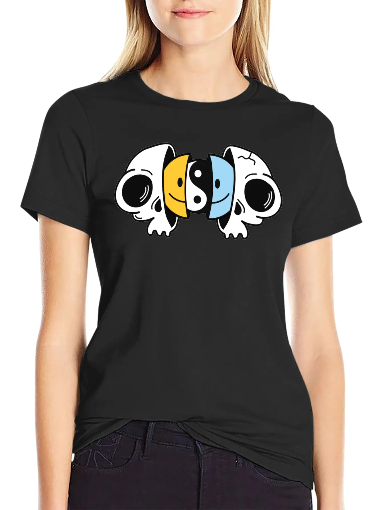 Crazy Smileys In The Skull Soft Cotton Short Sleeve Tee ¨C Unisex Wardrobe Staple
